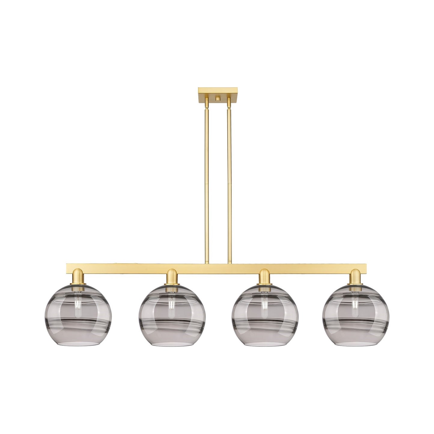 Innovations Rochester 53in 4-Light Island Light | Industrial Satin Gold Steel and Cast Brass with Light Smoke Glass | Kitchen | Model 716-4I-SG-G556-10SM