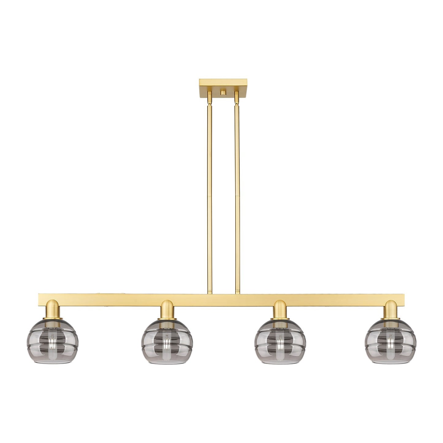 Innovations Rochester 49in 4-Light Island Light | Industrial Satin Gold Steel and Light Smoke Glass | Kitchen Island & Dining | Model 716-4I-SG-G556-6SM
