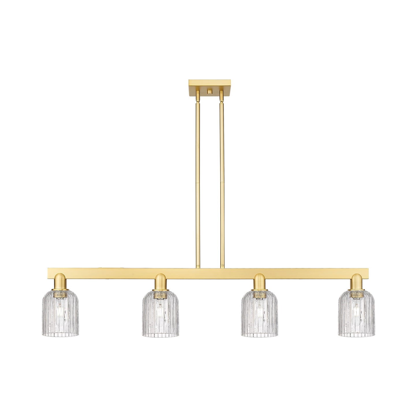 Innovations Bridal Veil 48in 4-Light Island Light | Industrial Satin Gold Steel and Clear Ribbed Glass | Kitchen Island & | Model 716-4I-SG-G559-5CL