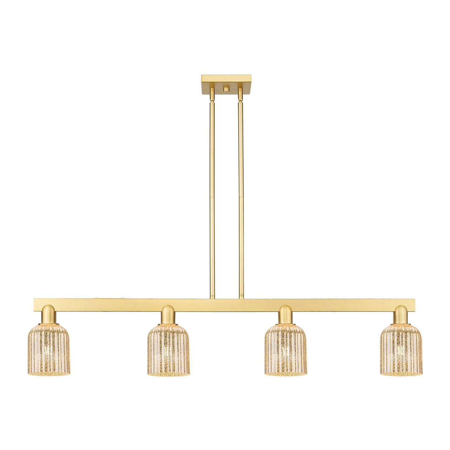 Innovations Bridal Veil 48in 4-Light Island Light | Industrial Satin Gold Steel and Mercury Bell Glass | Kitchen Island & | Model 716-4I-SG-G559-5ME