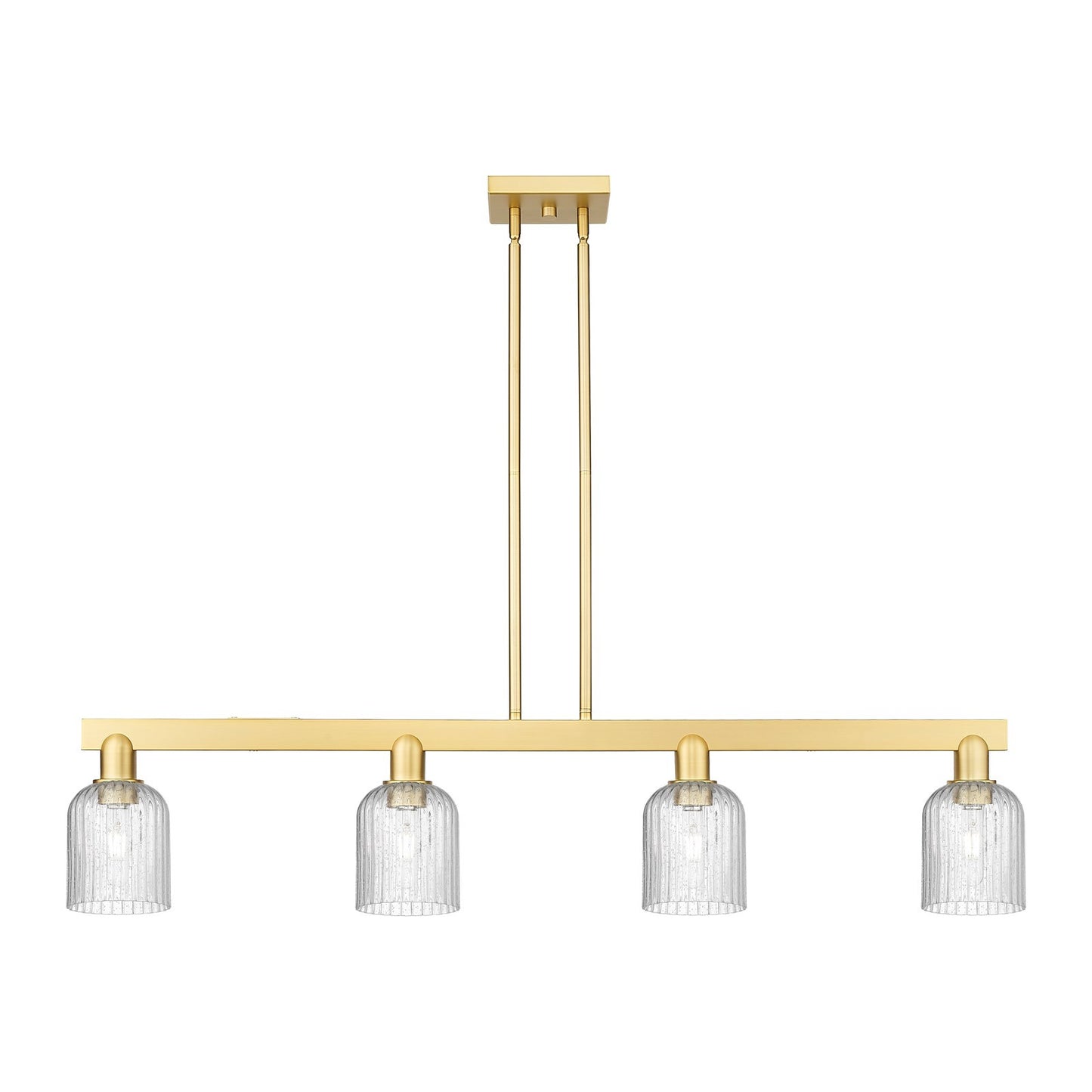 Innovations Bridal Veil 48in 4-Light Island Light | Industrial Satin Gold Steel and Seedy Ribbed Glass | Kitchen Island & | Model 716-4I-SG-G559-5SDY