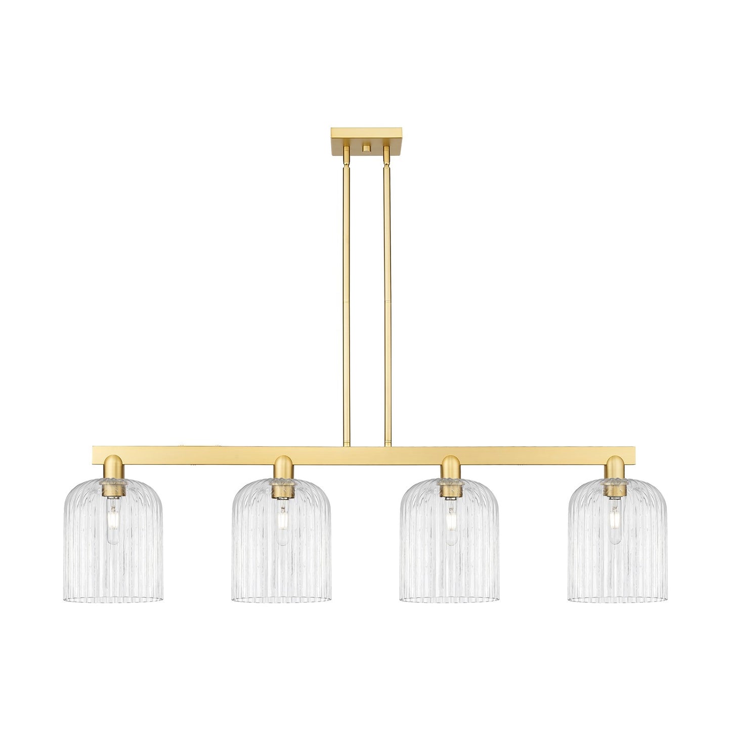Innovations Bridal Veil 51in 4-Light Island Light | Industrial Satin Gold Steel and Clear Ribbed Glass | Kitchen Island & | Model 716-4I-SG-G559-8CL