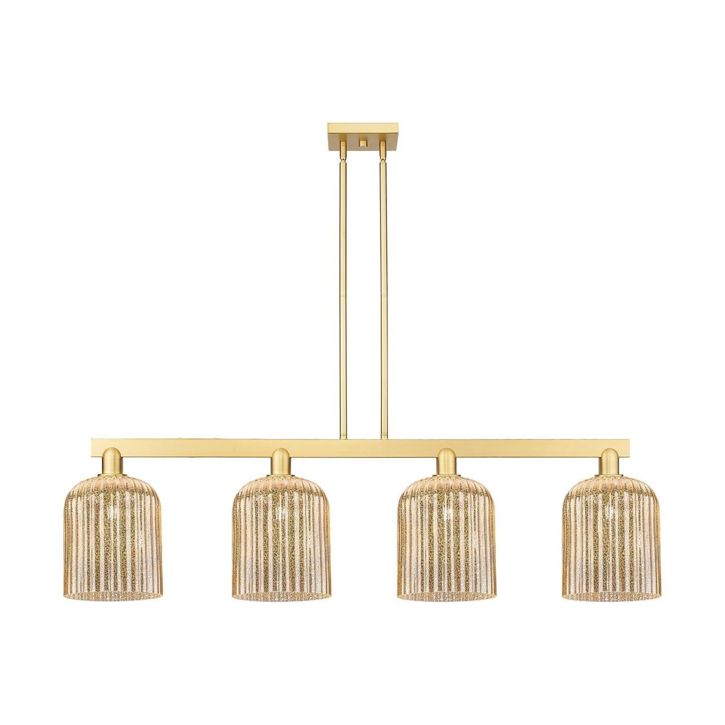 Innovations Bridal Veil 51in 4-Light Island Light | Industrial Satin Gold Steel and Mercury Ribbed Glass | Kitchen Island & | Model 716-4I-SG-G559-8ME