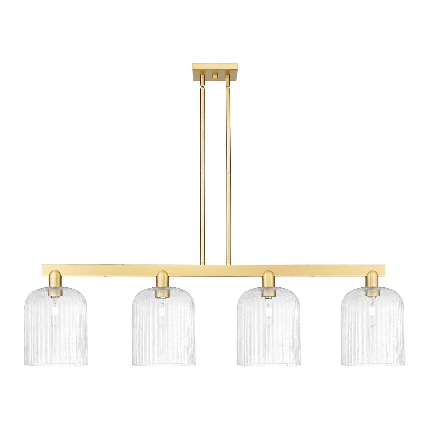 Innovations Bridal Veil 51in 4-Light Island Light | Industrial Satin Gold Steel and Cast Brass with Seedy Glass | Kitchen | Model 716-4I-SG-G559-8SDY