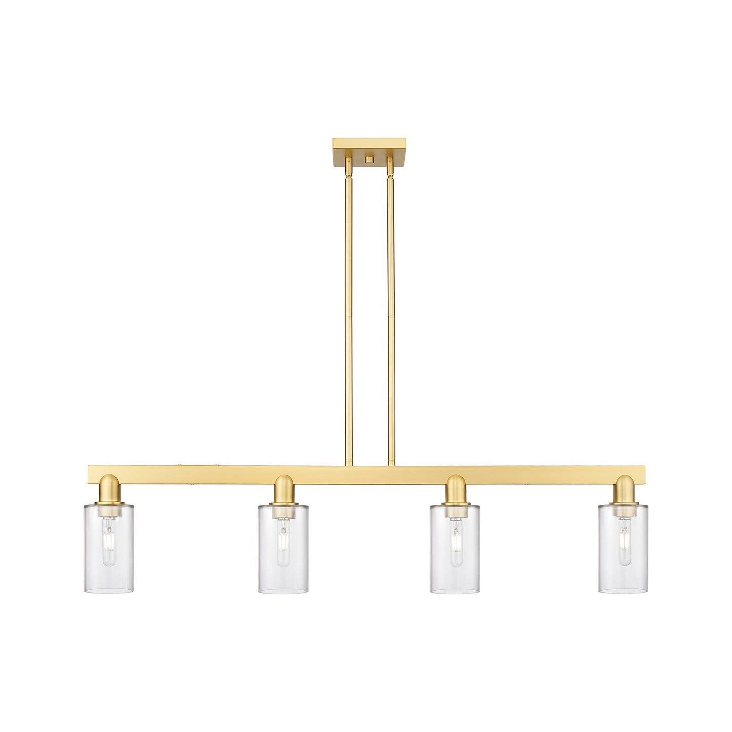 Innovations Clymer 47in 4-Light Island Light | Industrial Satin Gold Steel and Clear Glass | Kitchen Island & Dining Room | Model 716-4I-SG-G802
