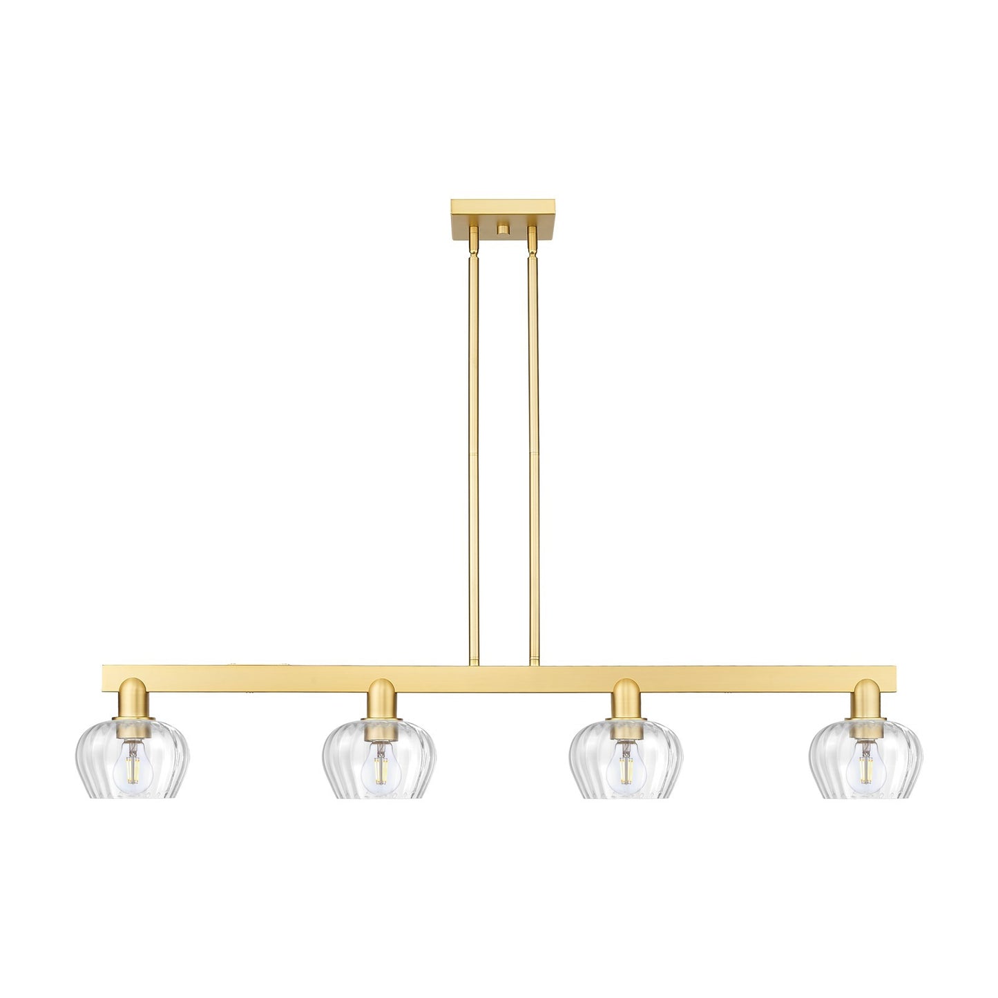 Innovations Fenton 49in 4-Light Island Light | Industrial Satin Gold Steel and Clear Ribbed Glass | Kitchen Island & Dining Room | Model 716-4I-SG-G92