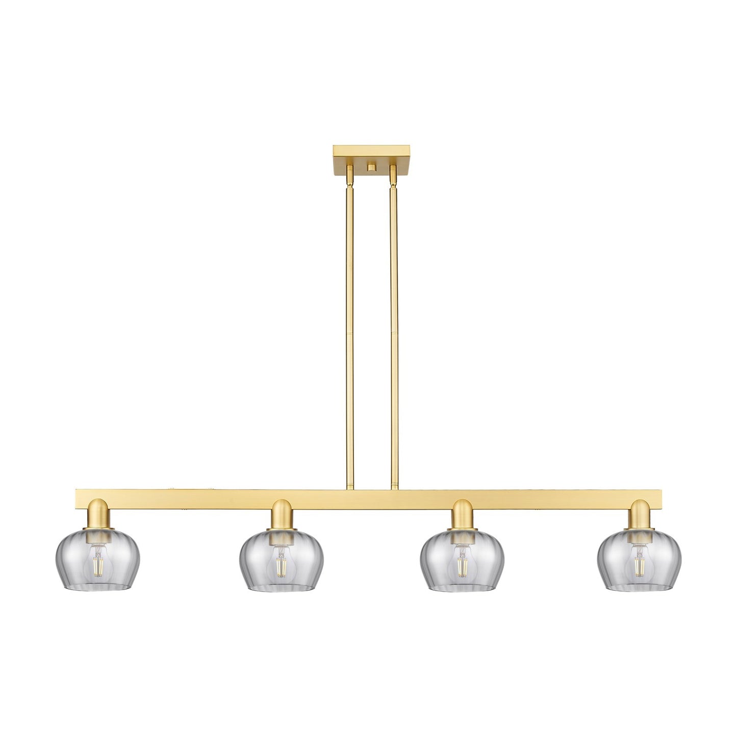 Innovations Fenton 49in 4-Light Island Light | Industrial Satin Gold Steel and Light Smoke Ribbed Glass | Kitchen Island & Dining | Model 716-4I-SG-G93