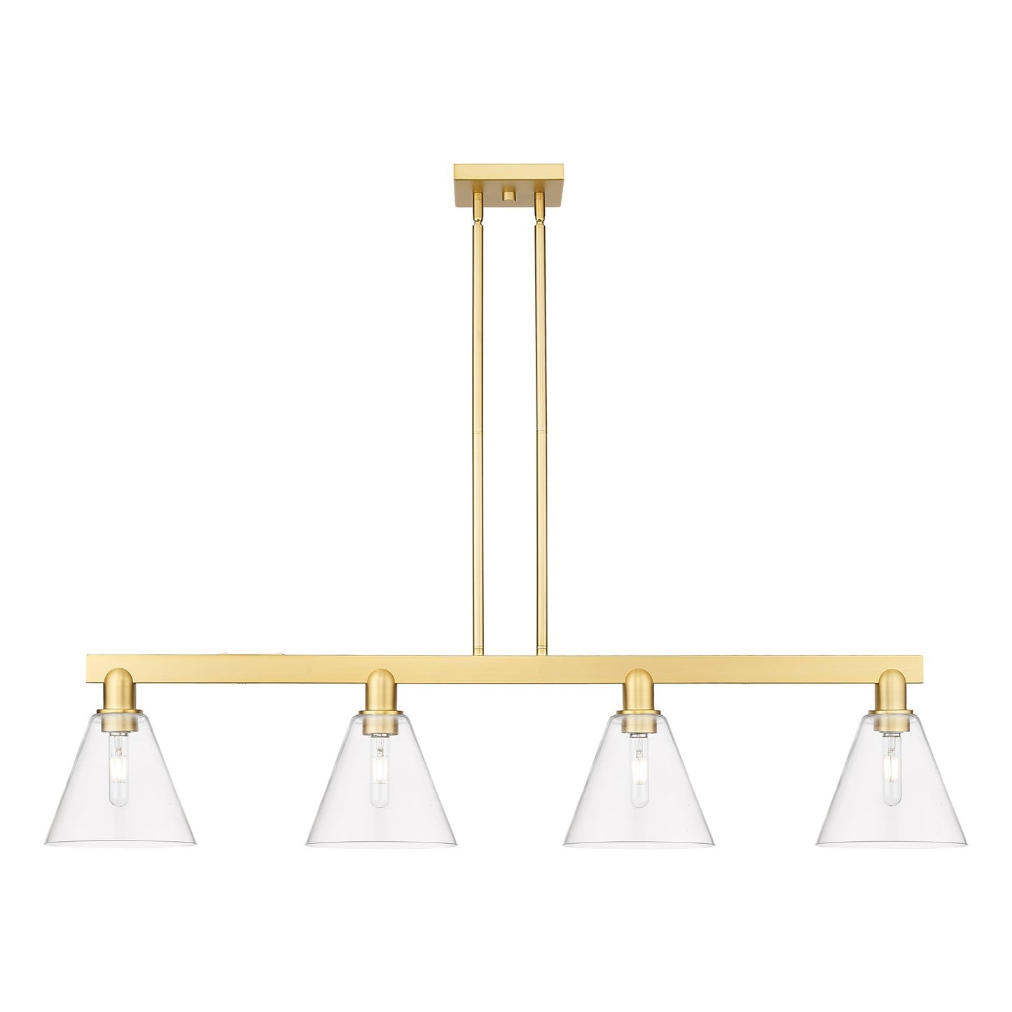 Innovations Berkshire Glass 51in 4-Light Island Light | Industrial Satin Gold Steel and Clear Glass | Kitchen Island & Dining | Model 716-4I-SG-GBC-82