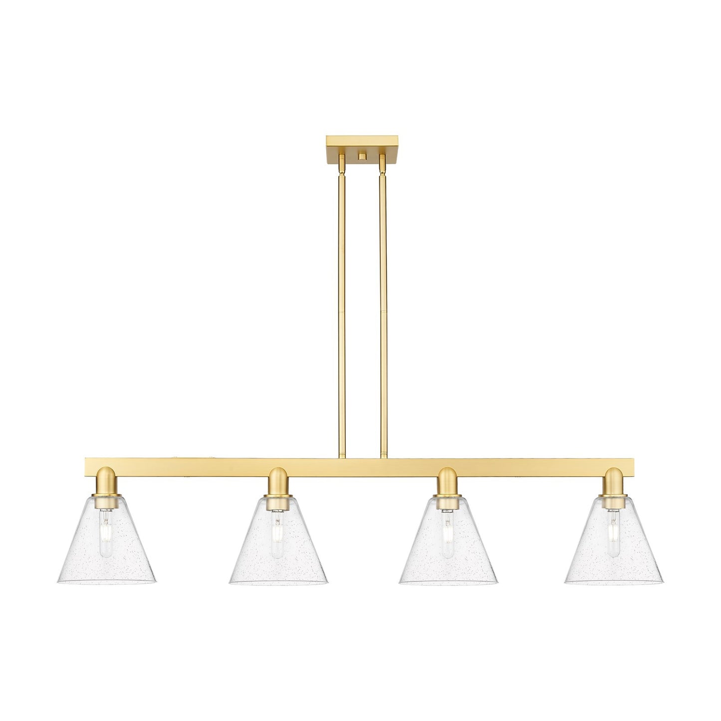 Innovations Berkshire Glass 51in 4-Light Island Light | Industrial Satin Gold Steel and Seedy Glass | Kitchen Island & Dining | Model 716-4I-SG-GBC-84
