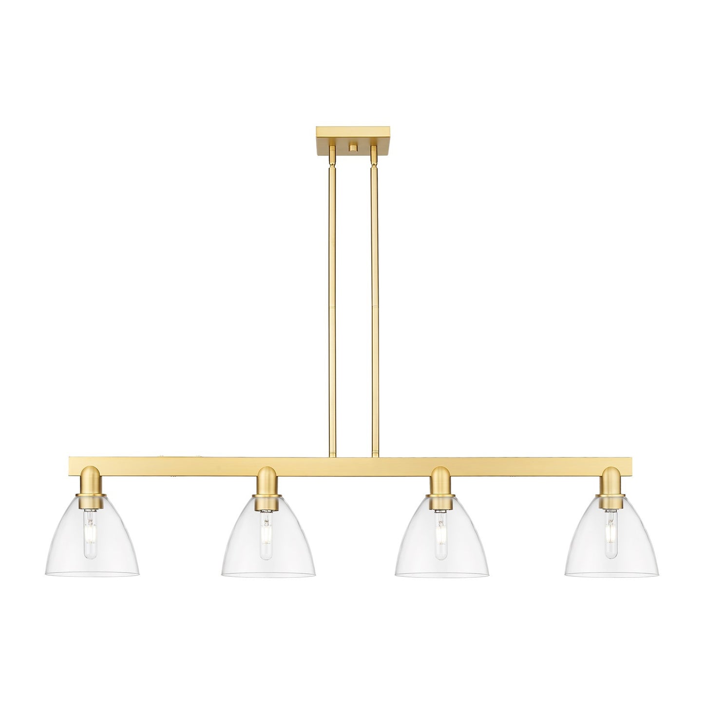 Innovations Bristol 50.25in 4-Light Island Light | Industrial Satin Gold Steel and Cast Brass with Clear Glass Shades | Kitchen | Model 716-4I-SG-GBD-752