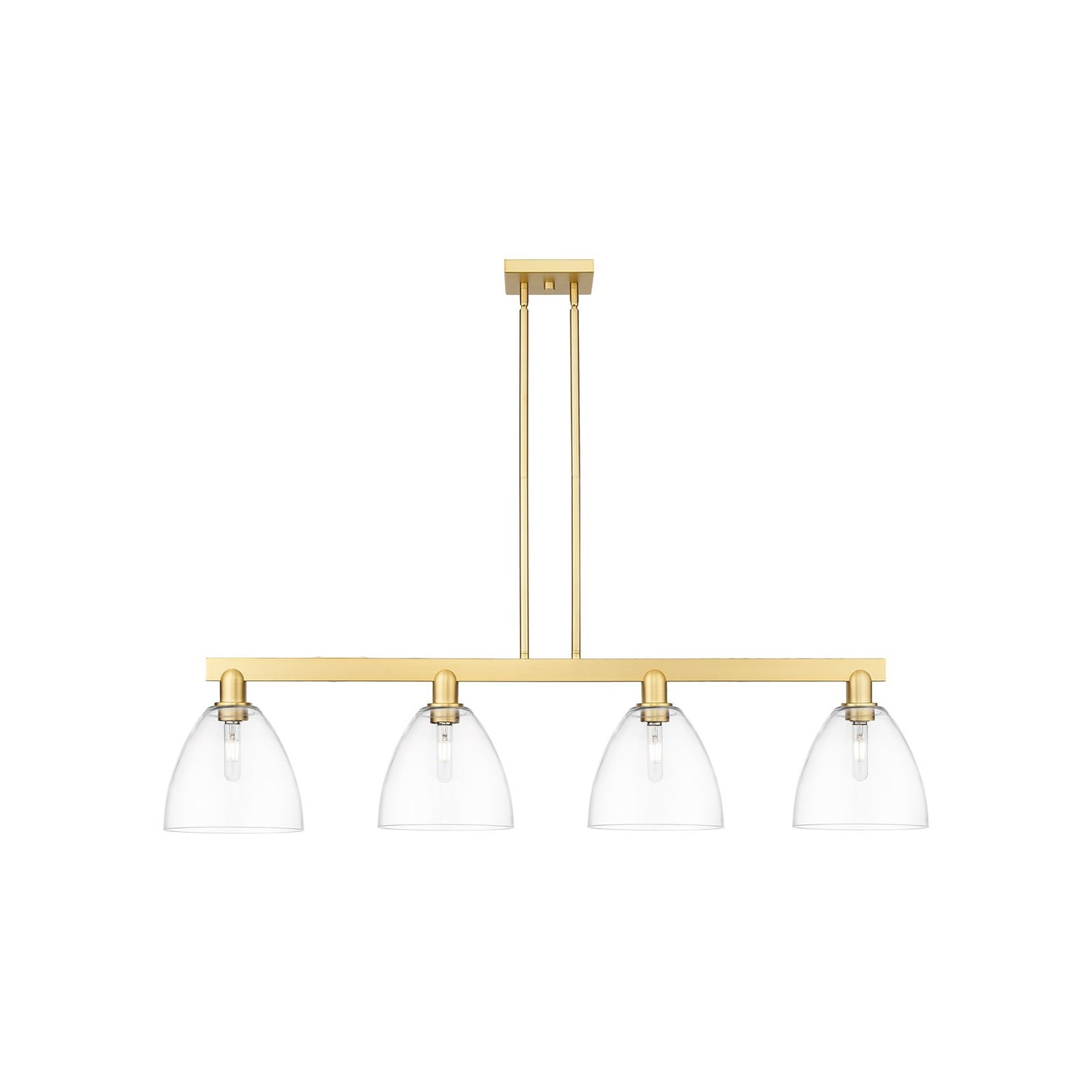 Innovations Bristol 52in 4-Light Island Light | Industrial Satin Gold Steel and Clear Glass | Kitchen Island & Dining Room | Model 716-4I-SG-GBD-92