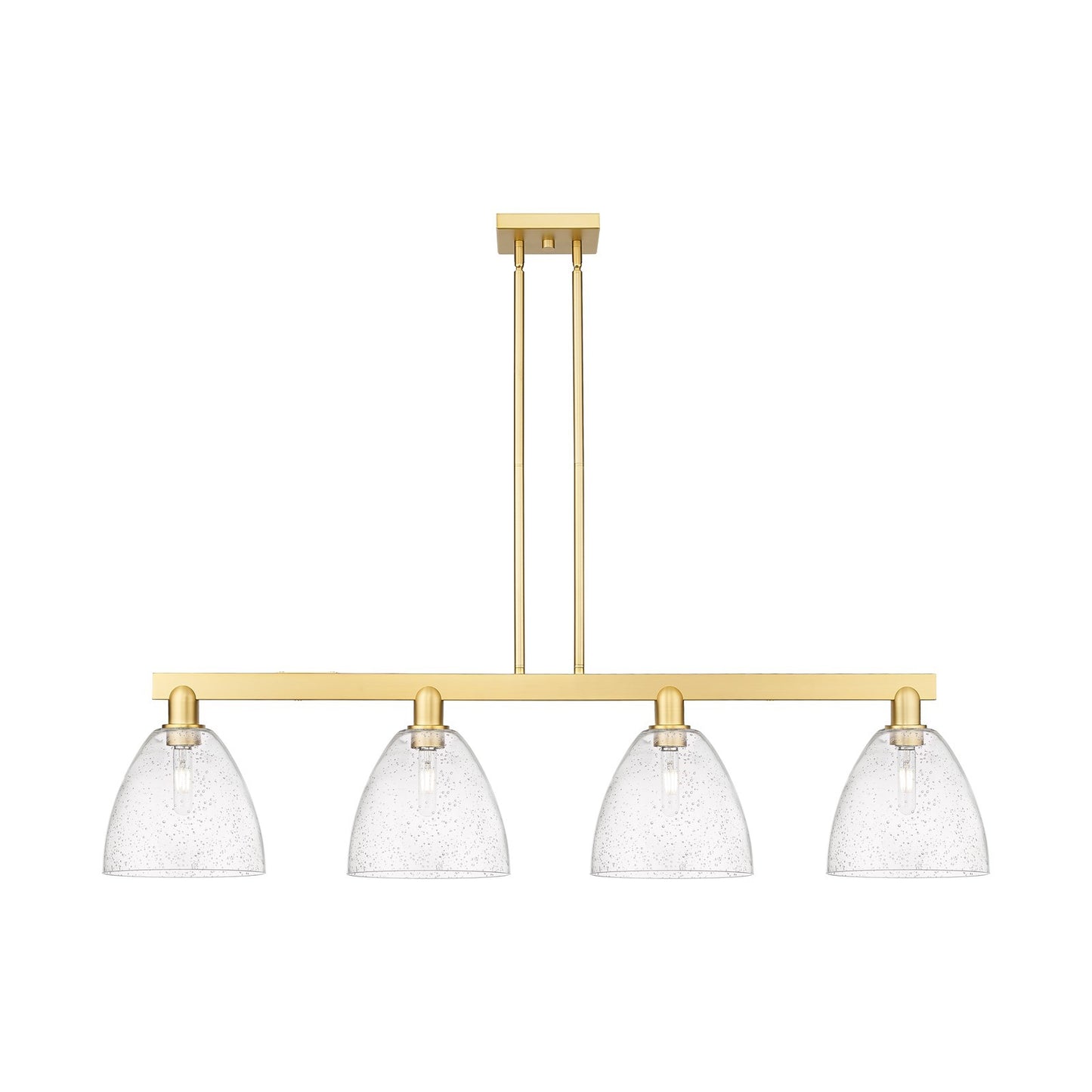 Innovations Bristol 52in 4-Light Island Light | Industrial Satin Gold Steel and Seedy Glass | Kitchen Island & Dining Room | Model 716-4I-SG-GBD-94