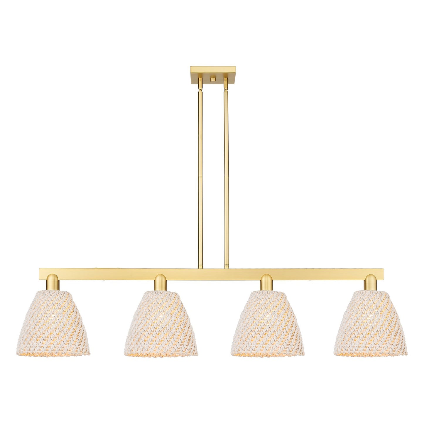 Innovations Bristol Natural 52in 4-Light Island Light | Industrial Satin Gold Steel and Cast Brass with Natural Fiber Dome | Model 716-4I-SG-NBD-9-NAT