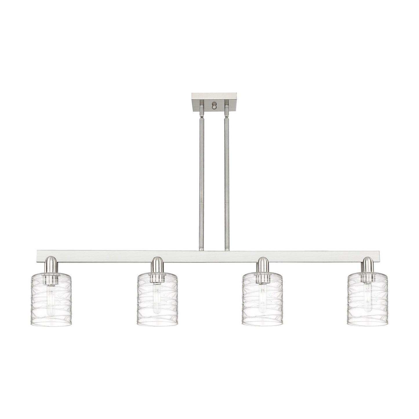 Innovations Cobbleskill 48in 4-Light Island Light | Industrial Brushed Satin Nickel and Deco Swirl Clear Glass | Kitchen Island & | Model 716-4I-SN-G1113