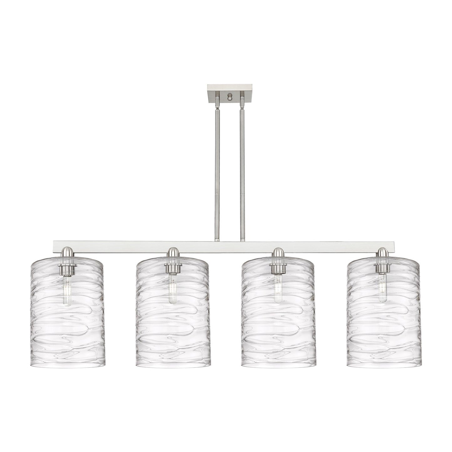 Innovations Cobbleskill 52in 4-Light Island Light | Industrial Brushed Satin Nickel and Clear Deco Swirl Glass | Kitchen Island | Model 716-4I-SN-G1113-L