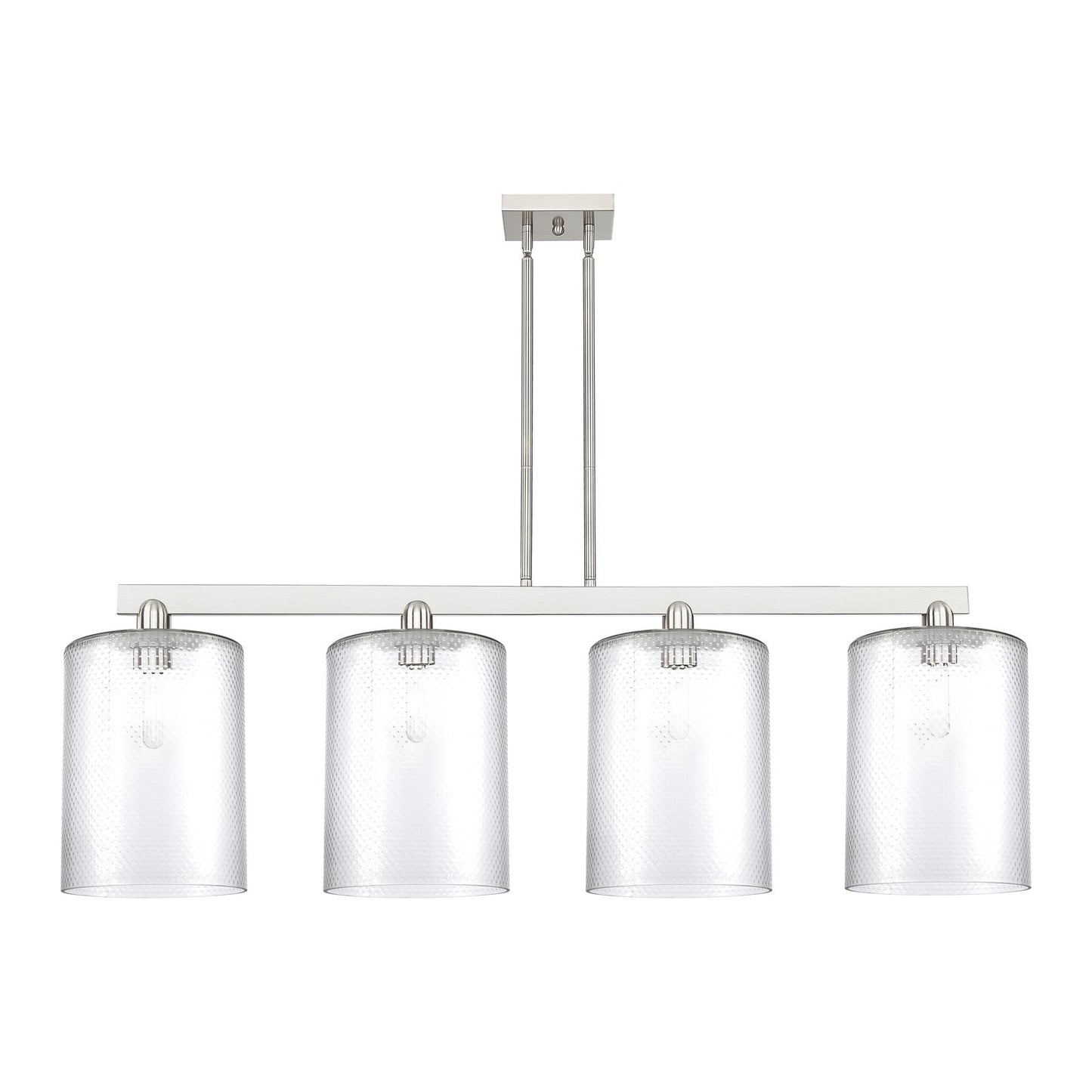 Innovations Cobbleskill 52in 4-Light Island Light | Industrial Brushed Satin Nickel Steel and Clear Glass | Kitchen Island & | Model 716-4I-SN-G112-L