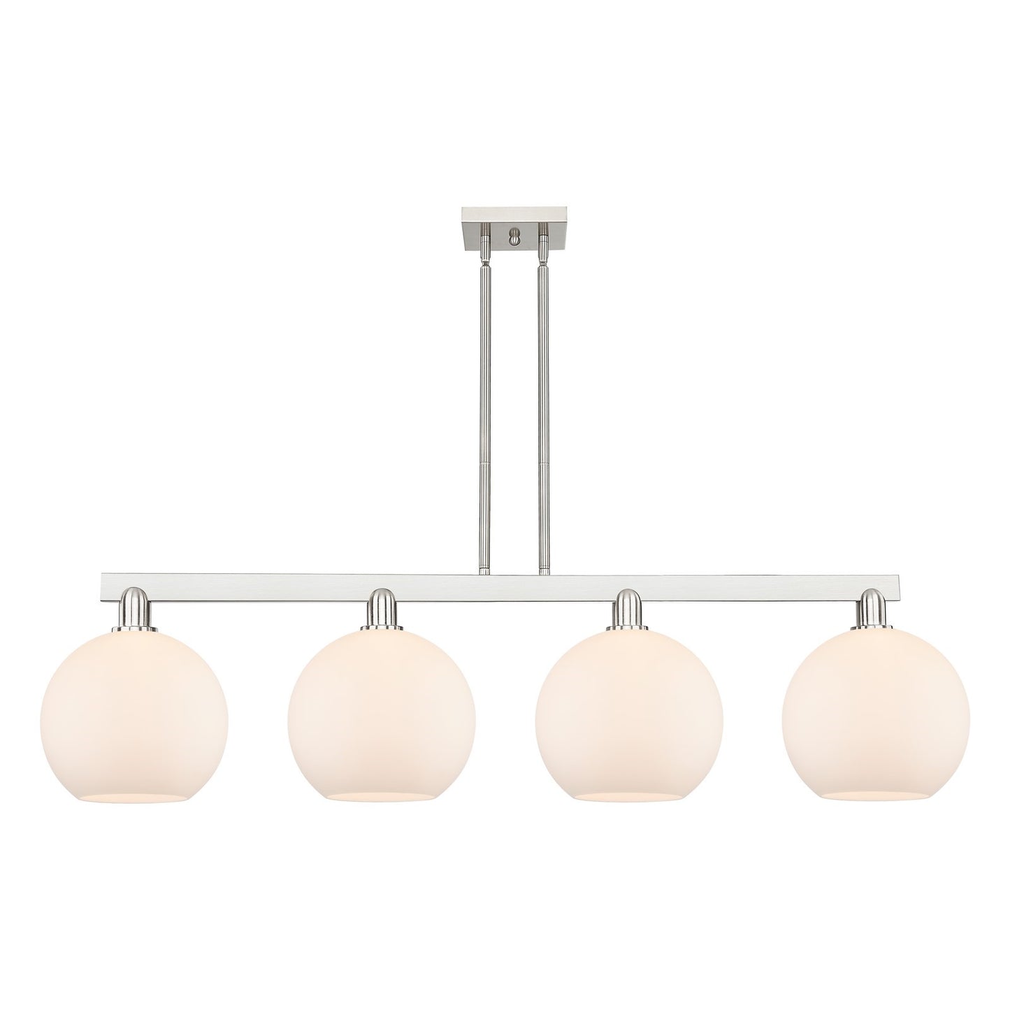 Innovations Athens 53in 4-Light Island Light | Industrial Brushed Satin Nickel and Matte White Glass | Kitchen Island & Dining | Model 716-4I-SN-G121-10