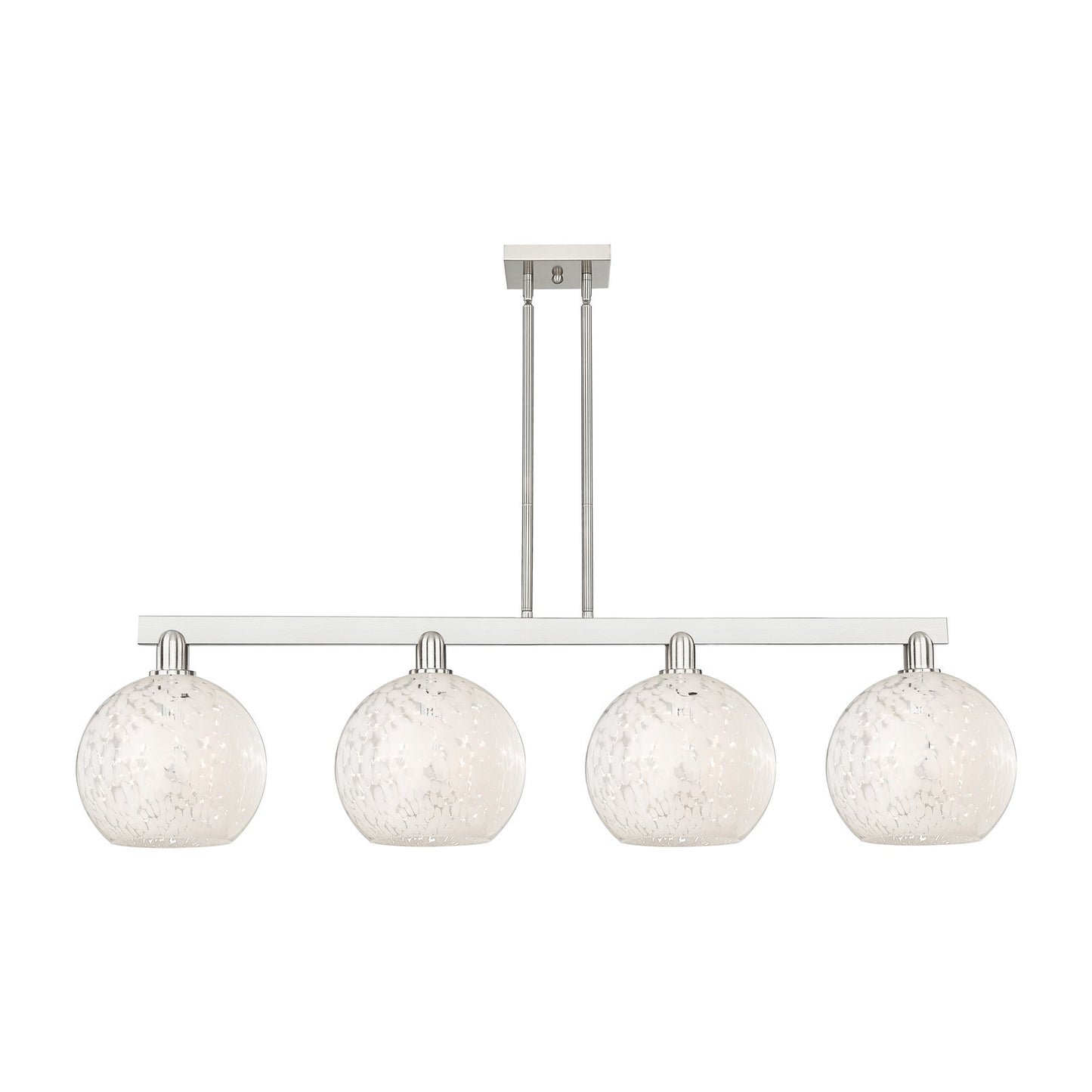 Innovations Lighting Arcadia 53in 4-Light Island Light | Industrial Brushed Satin Nickel and White Mouchette Glass | Kitchen | Model 716-4I-SN-G1216-10WM