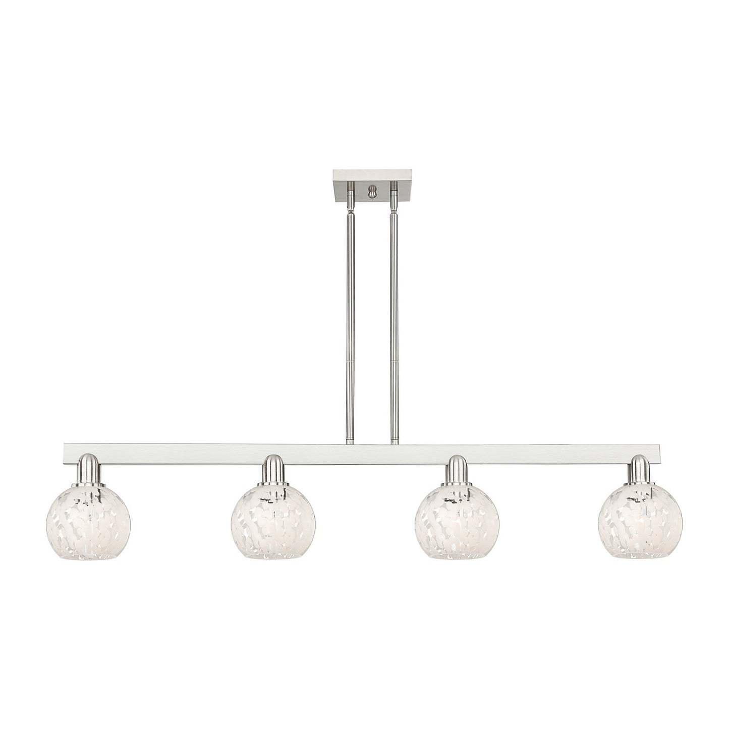 Innovations White Mouchette 49in 4-Light Island Light | Industrial Brushed Satin Nickel and White Mouchette Glass | Kitchen | Model 716-4I-SN-G1216-6WM