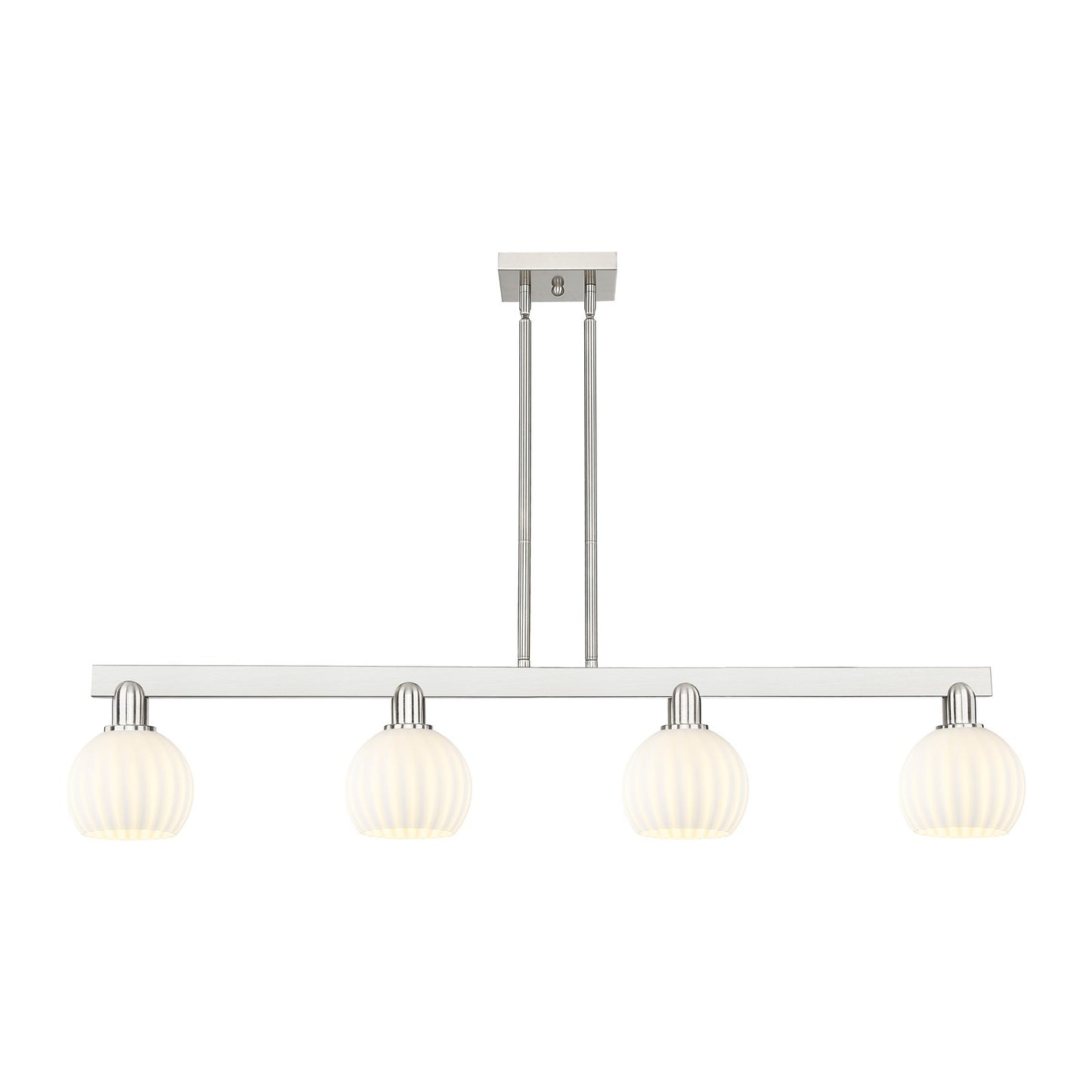 Innovations Lighting White Venetian 49in 4-Light Island Light | Industrial Brushed Satin Nickel and White Venetian Glass | Model 716-4I-SN-G1217-6WV