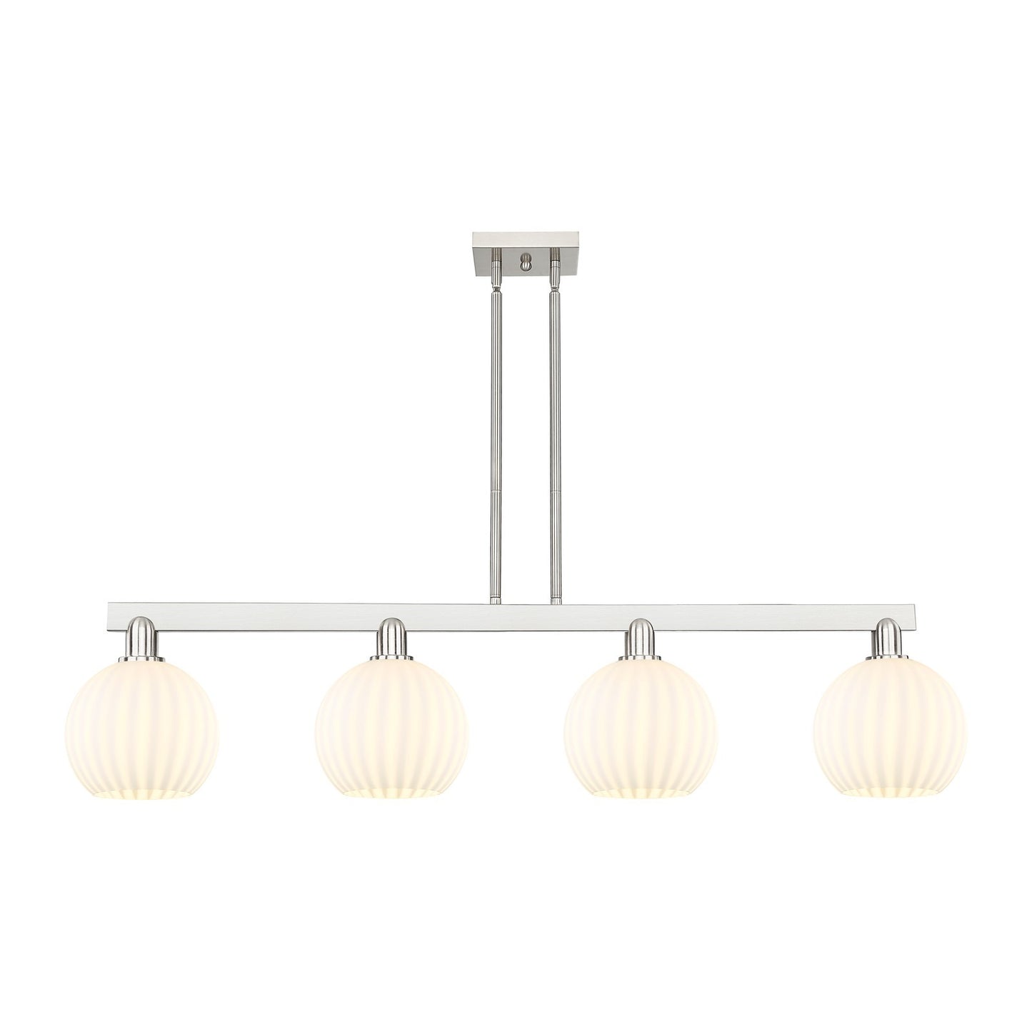 Innovations Lighting White Venetian 48in 4-Light Island Light | Art Nouveau Brushed Satin Nickel and White Venetian Glass | Model 716-4I-SN-G1217-8WV