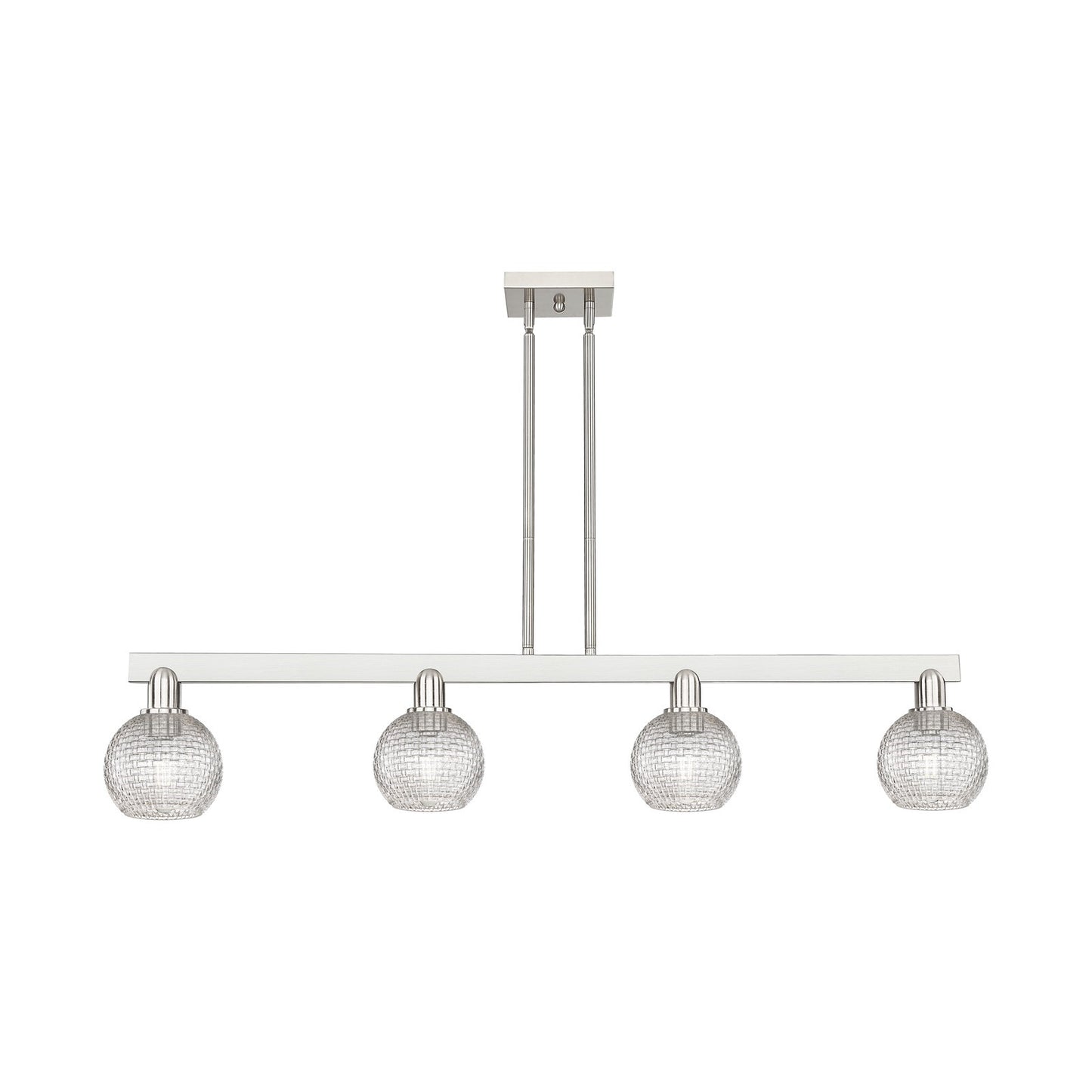 Innovations Athens 49in 4-Light Island Light | Industrial Brushed Satin Nickel and Clear Basket Weave Glass | Kitchen Island & | Model 716-4I-SN-G122C-6CL