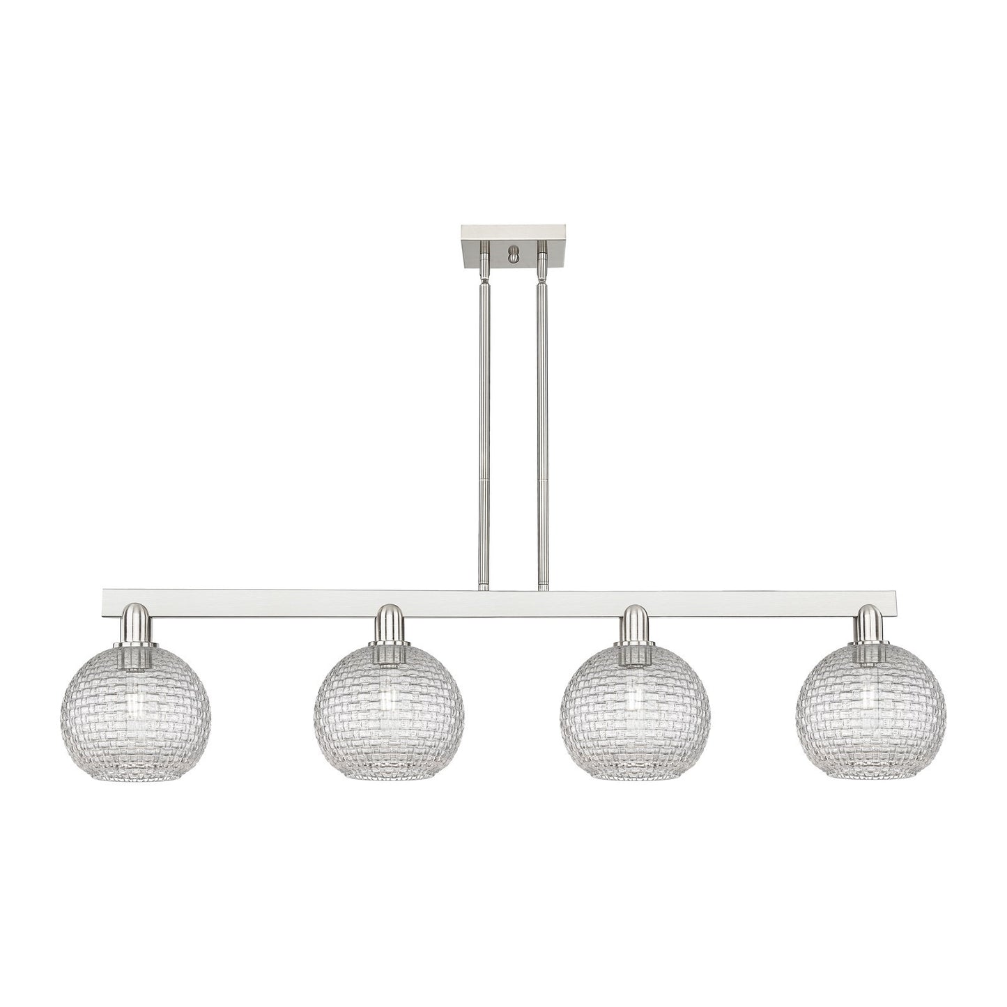 Innovations Athens 51in 4-Light Island Light | Industrial Brushed Satin Nickel and Clear Basket Weave Glass | Kitchen Island & | Model 716-4I-SN-G122C-8CL