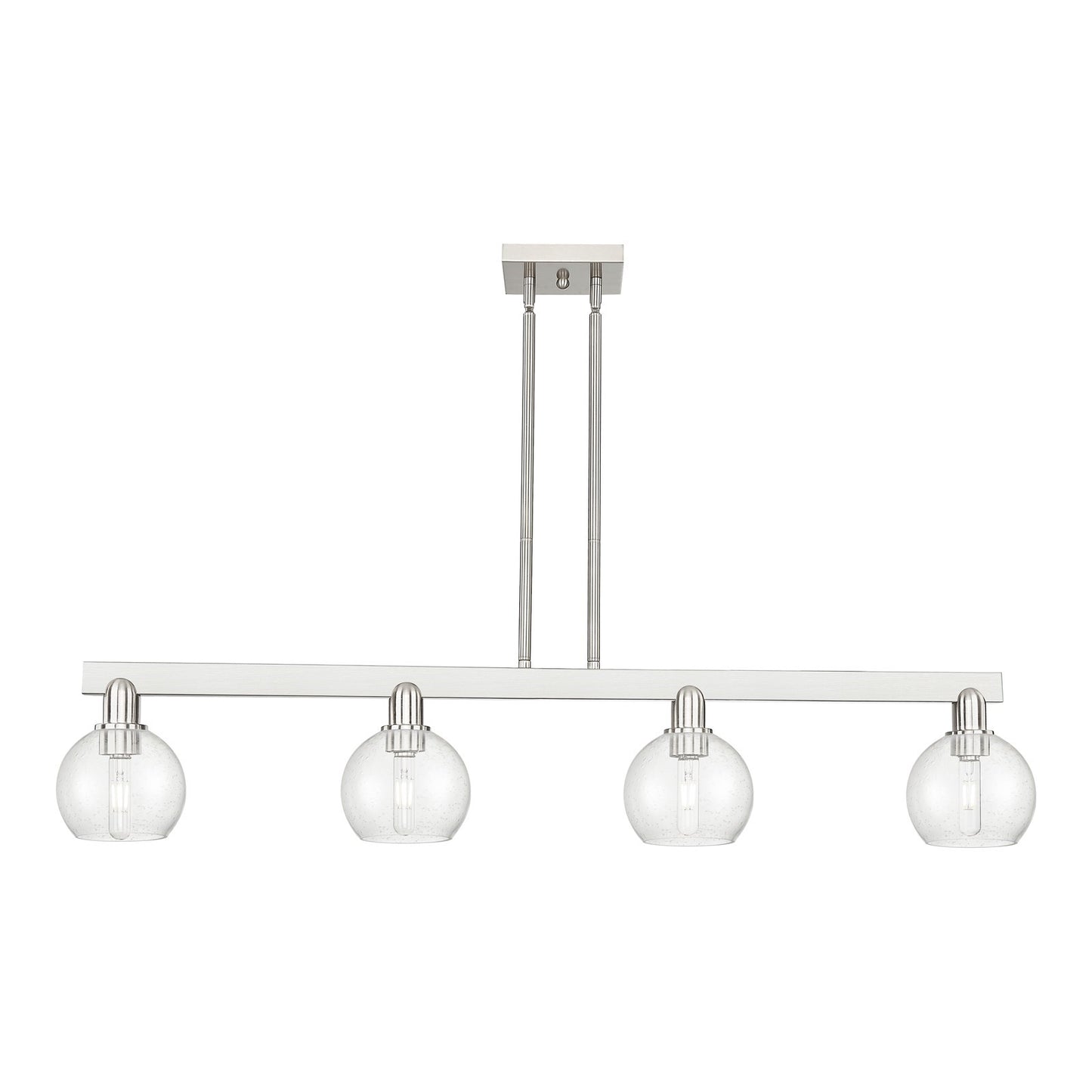 Innovations Athens 49in 4-Light Island Light | Industrial Brushed Satin Nickel Steel and Seedy Glass | Kitchen Island & Dining | Model 716-4I-SN-G124-6