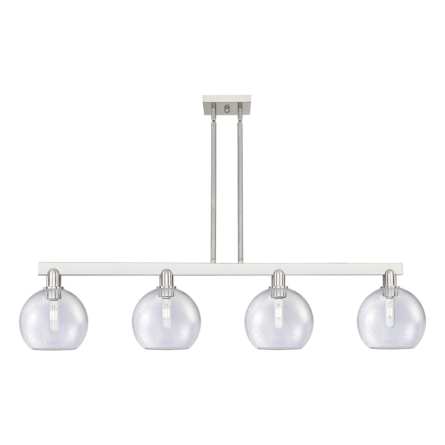 Innovations Athens 51in 4-Light Island Light | Industrial Brushed Satin Nickel Steel and Seedy Glass | Kitchen Island & Dining | Model 716-4I-SN-G124-8