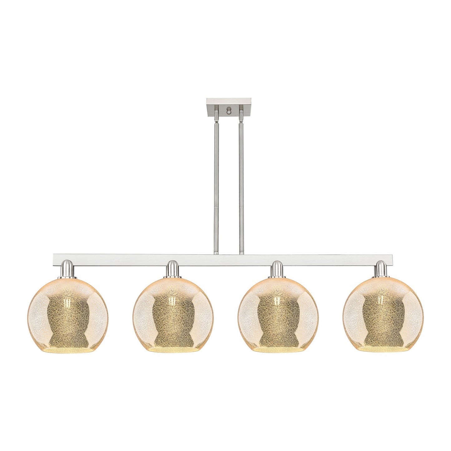 Innovations Athens 53in 4-Light Island Light | Industrial Brushed Satin Nickel Steel and Mercury Glass | Kitchen Island & Dining | Model 716-4I-SN-G128-10