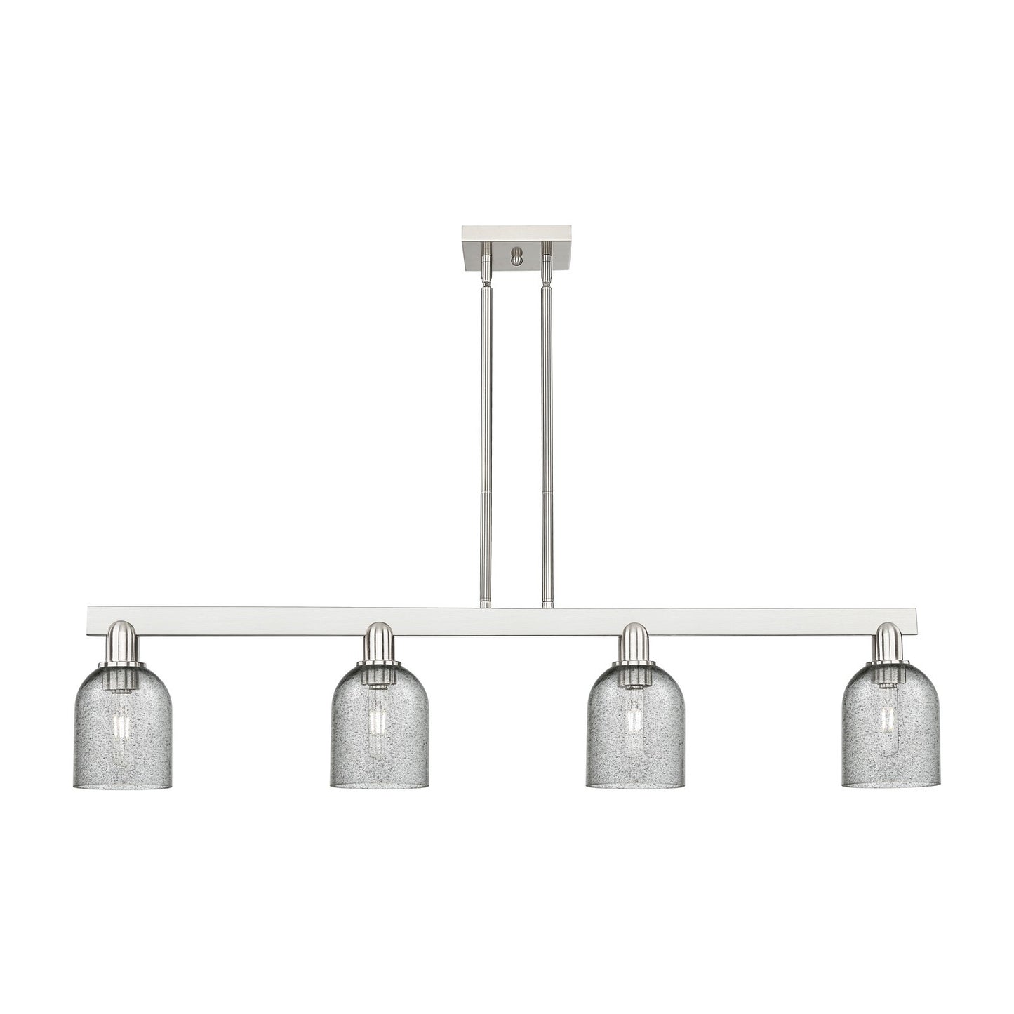 Innovations Caledonia 48in 4-Light Island Light | Industrial Brushed Satin Nickel Steel and Charcoal Glass | Kitchen Island & | Model 716-4I-SN-G257