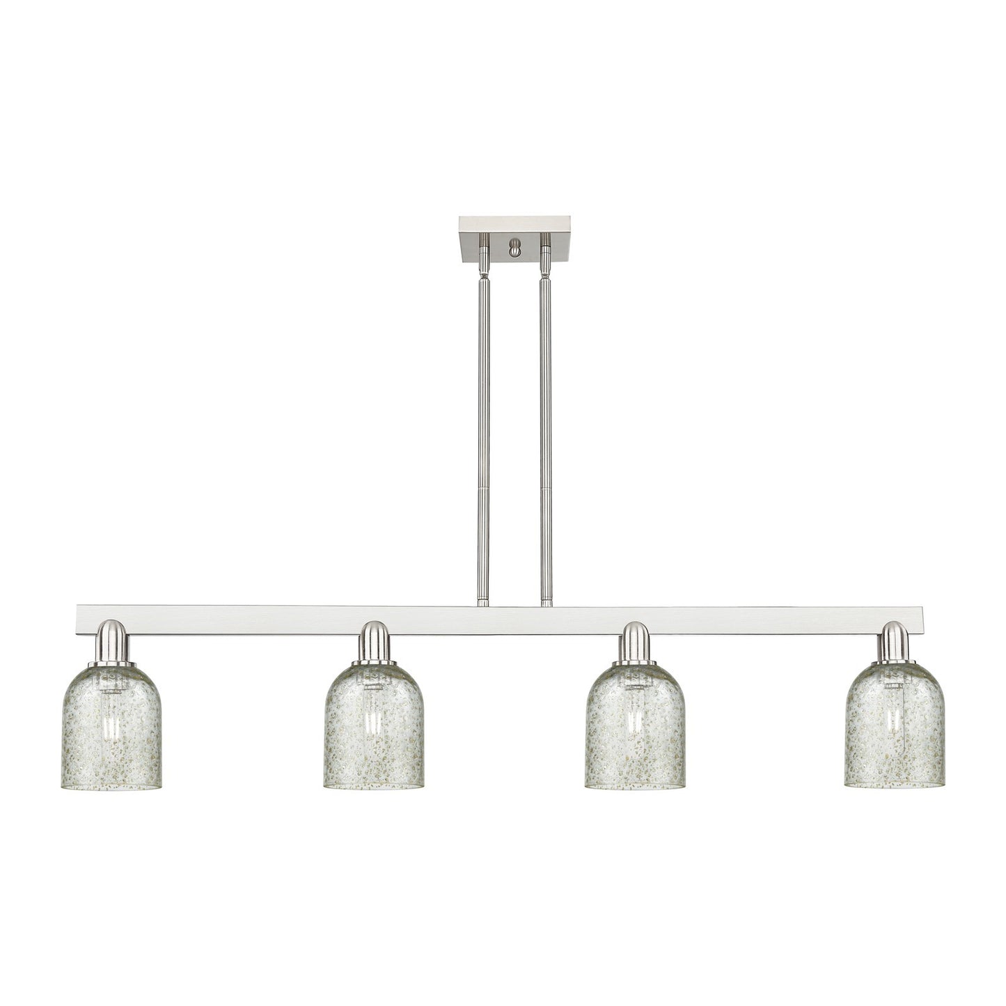 Innovations Caledonia 48in 4-Light Island Light | Industrial Brushed Satin Nickel and Mica Glass | Kitchen Island & Dining Room | Model 716-4I-SN-G259