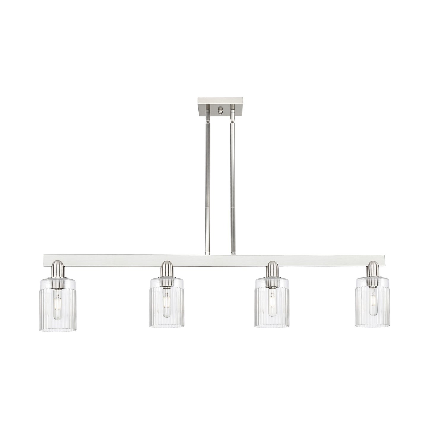 Innovations Hadley 47in 4-Light Island Light | Industrial Brushed Satin Nickel and Clear Ribbed Glass | Kitchen Island & Dining | Model 716-4I-SN-G342