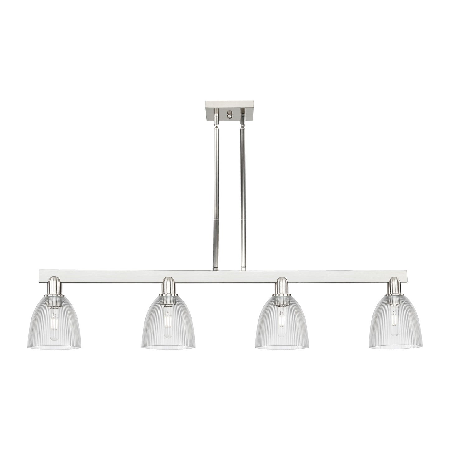 Innovations Castile 49in 4-Light Island Light | Industrial Brushed Satin Nickel and Clear Glass | Kitchen Island & Dining Room | Model 716-4I-SN-G382