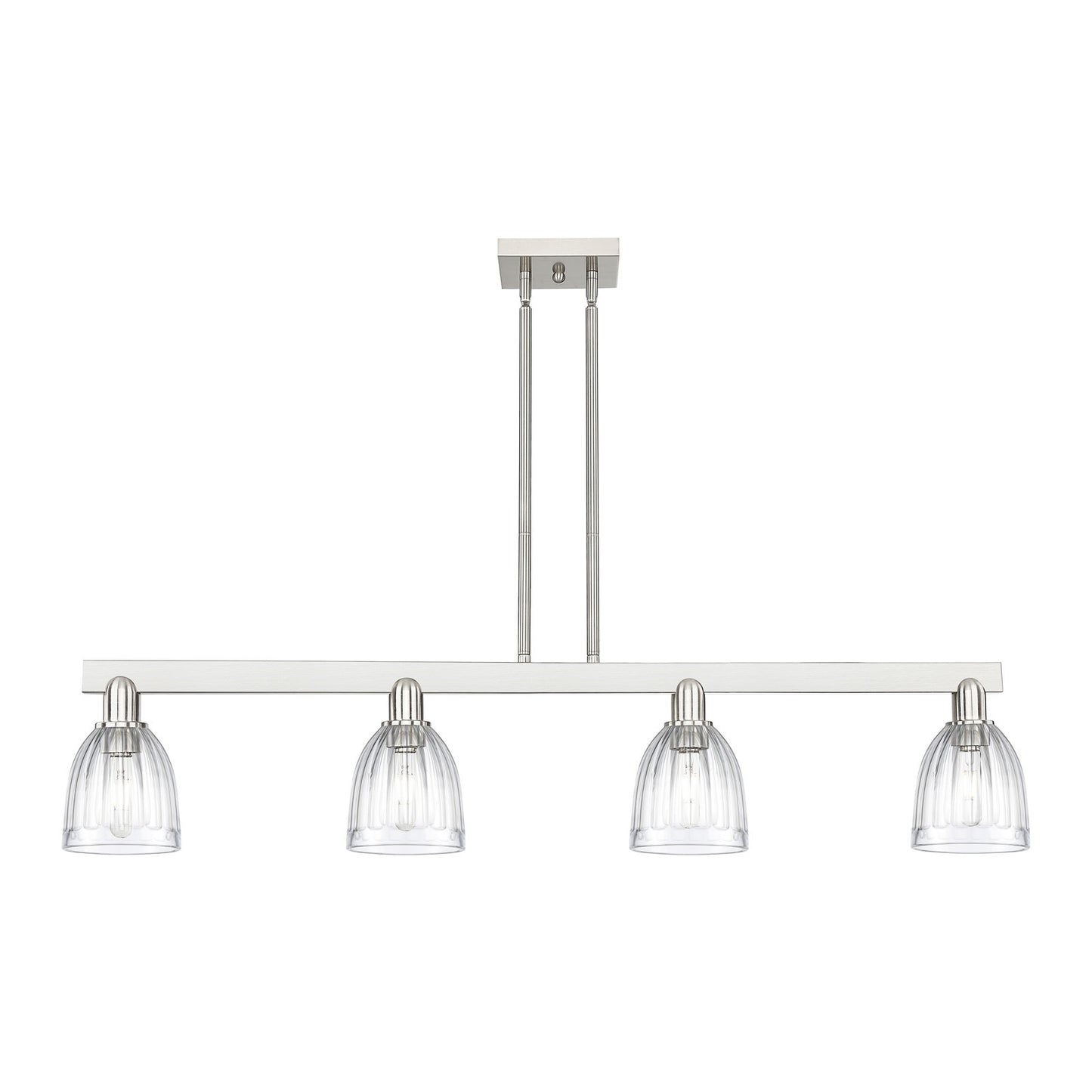 Innovations Brookfield 49in 4-Light Island Light | Industrial Brushed Satin Nickel Steel and Clear Ribbed Glass | Kitchen Island & | Model 716-4I-SN-G442