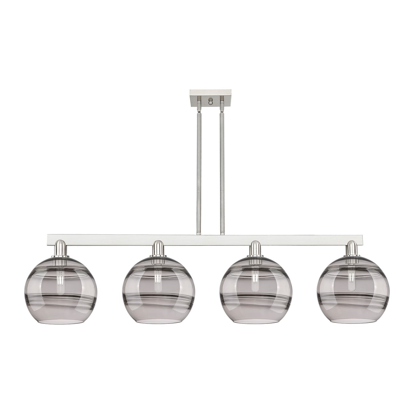 Innovations Rochester 53in 4-Light Island Light | Industrial Brushed Satin Nickel and Light Smoke Glass | Kitchen Island & | Model 716-4I-SN-G556-10SM