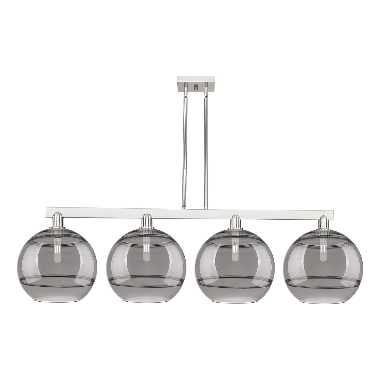 Innovations Rochester 55in 4-Light Island Light | Industrial Brushed Satin Nickel and Light Smoke Glass | Kitchen Island & | Model 716-4I-SN-G556-12SM