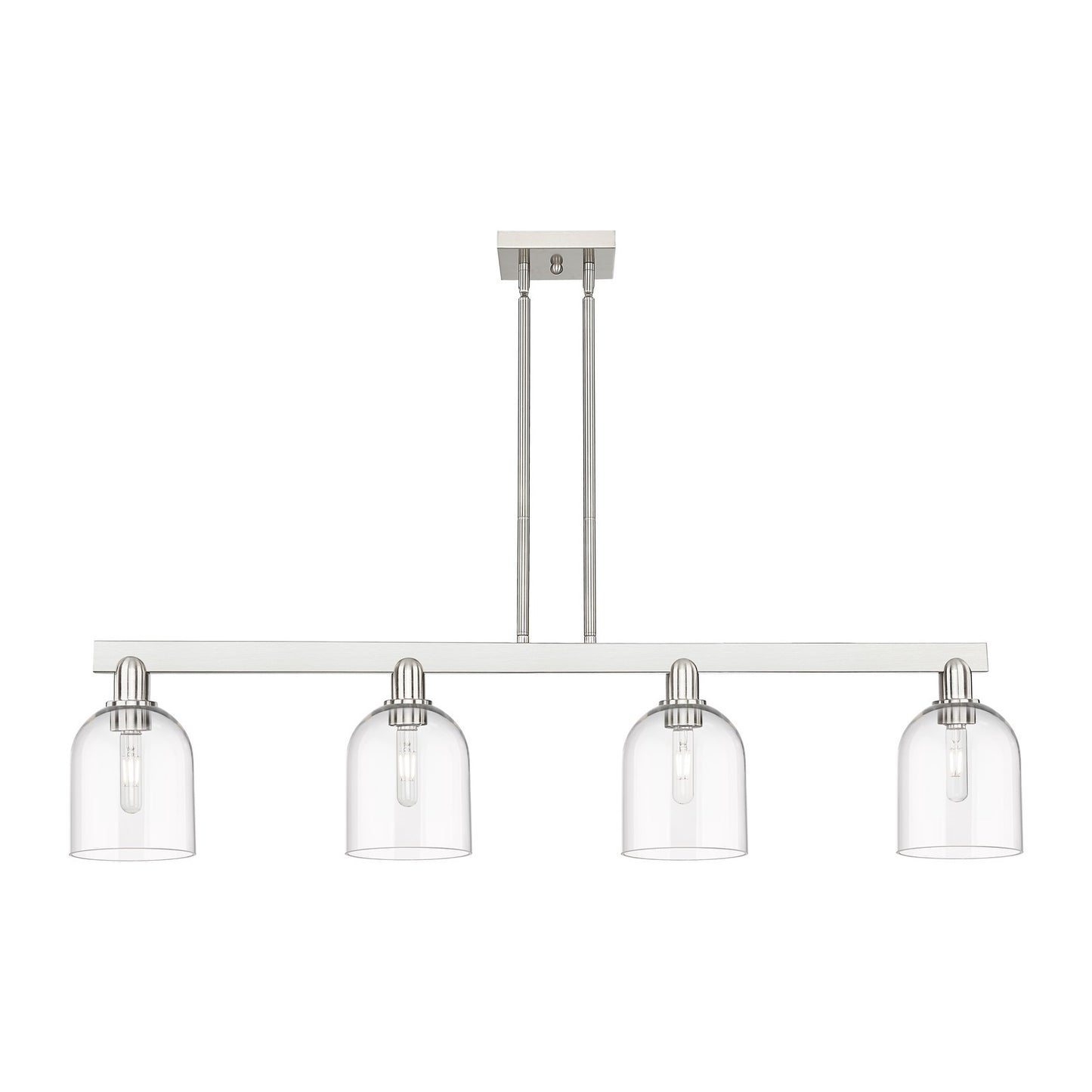 Innovations Bella 48in 4-Light Island Light | Industrial Brushed Satin Nickel and Clear Glass | Kitchen Island & Dining Room | Model 716-4I-SN-G558-6CL