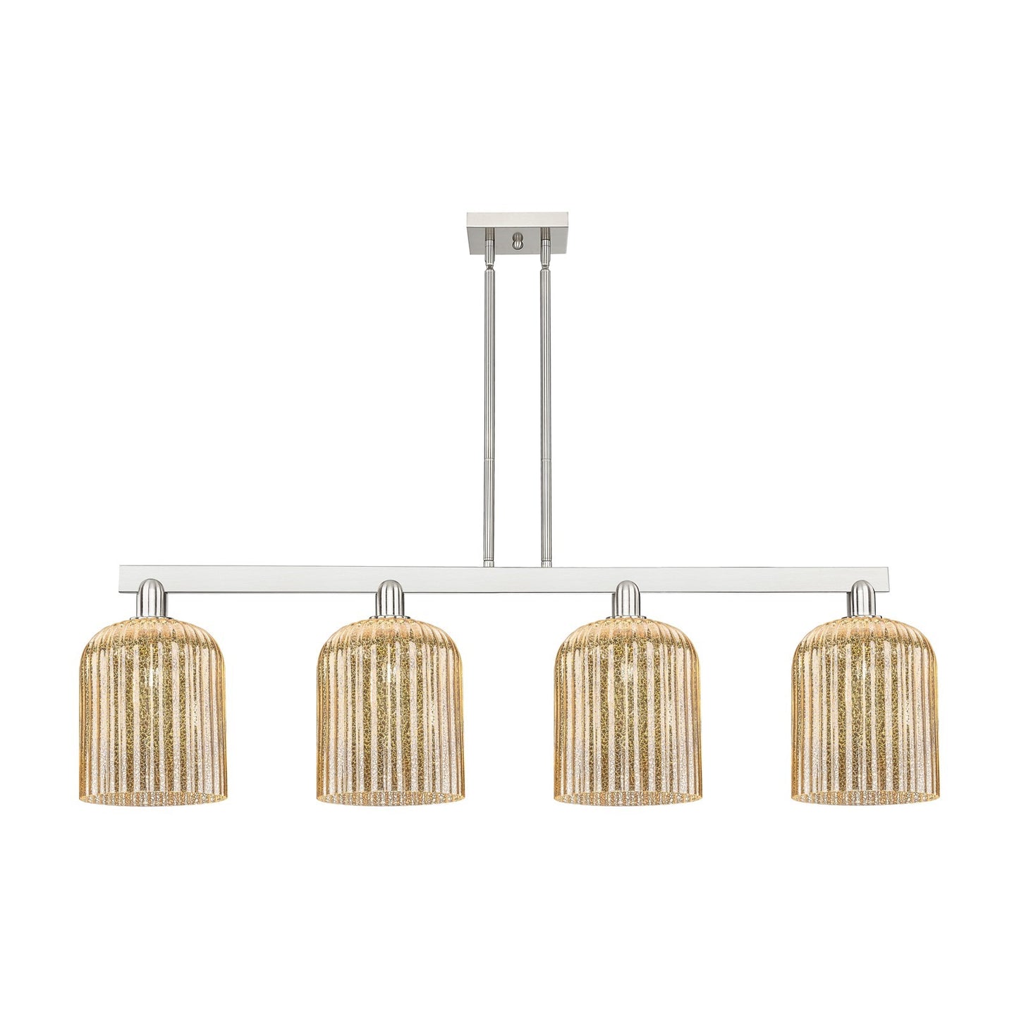 Innovations Bridal Veil 51in 4-Light Island Light | Industrial Brushed Satin Nickel and Mercury Ribbed Glass | Kitchen Island & | Model 716-4I-SN-G559-8ME