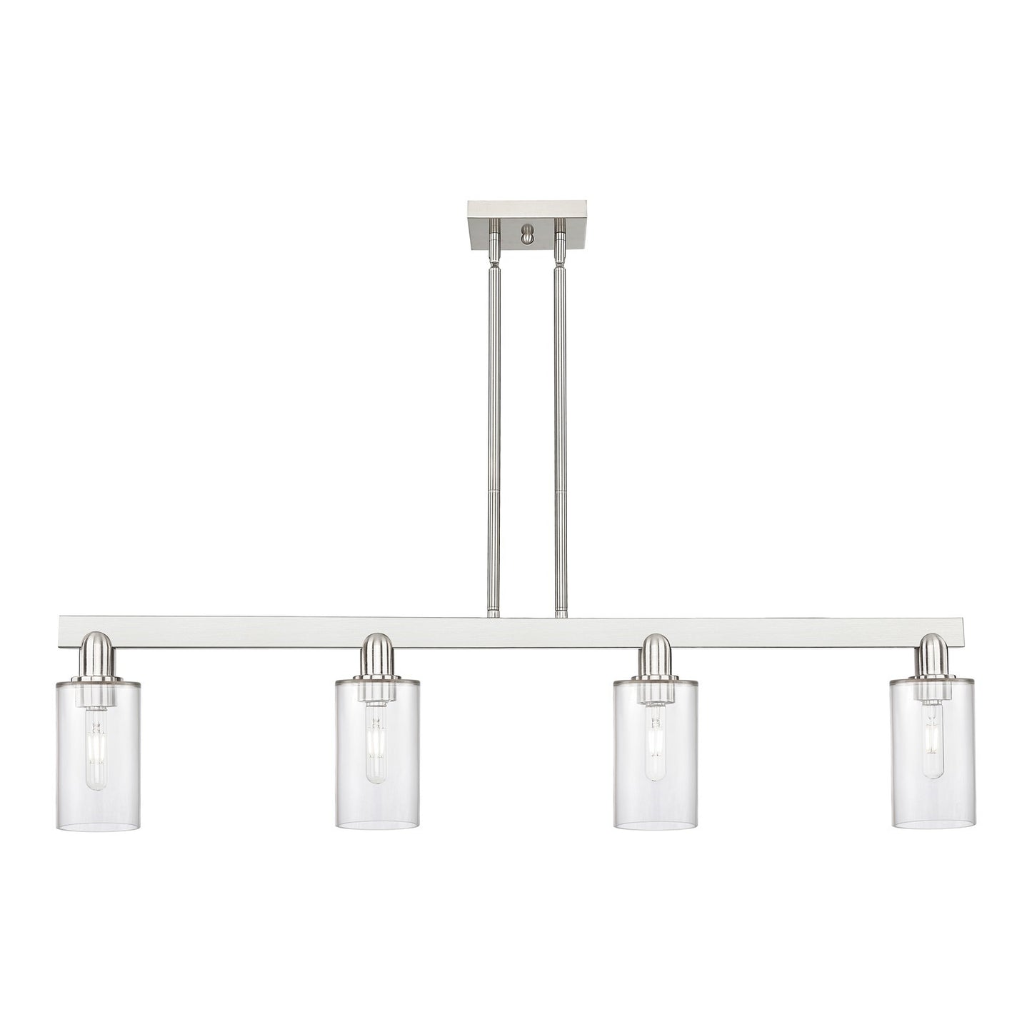Innovations Clymer 47in 4-Light Island Light | Industrial Brushed Satin Nickel Steel and Clear Glass | Kitchen Island & Dining Room | Model 716-4I-SN-G802