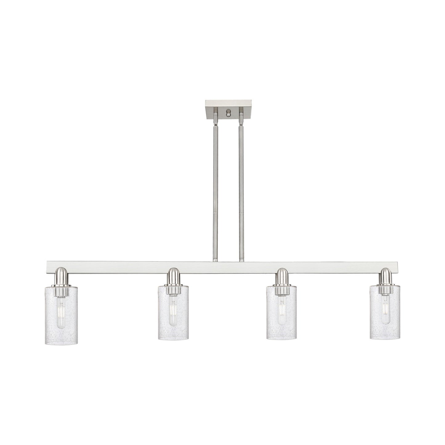 Innovations Clymer 47in 4-Light Island Light | Industrial Brushed Satin Nickel Steel and Seedy Glass | Kitchen Island & Dining Room | Model 716-4I-SN-G804