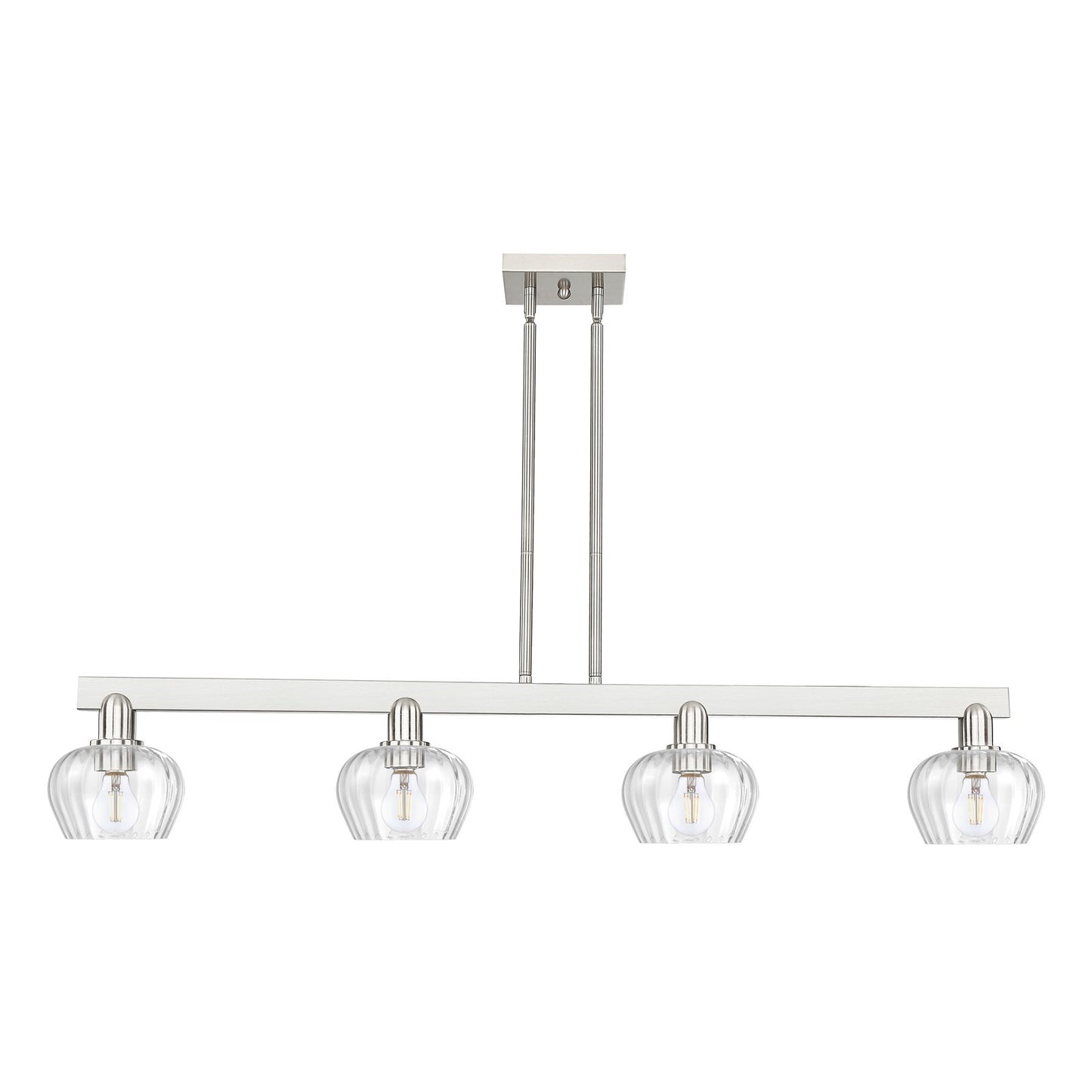 Innovations Fenton 49in 4-Light Island Light | Industrial Brushed Satin Nickel Steel and Clear Ribbed Glass | Kitchen Island & | Model 716-4I-SN-G92