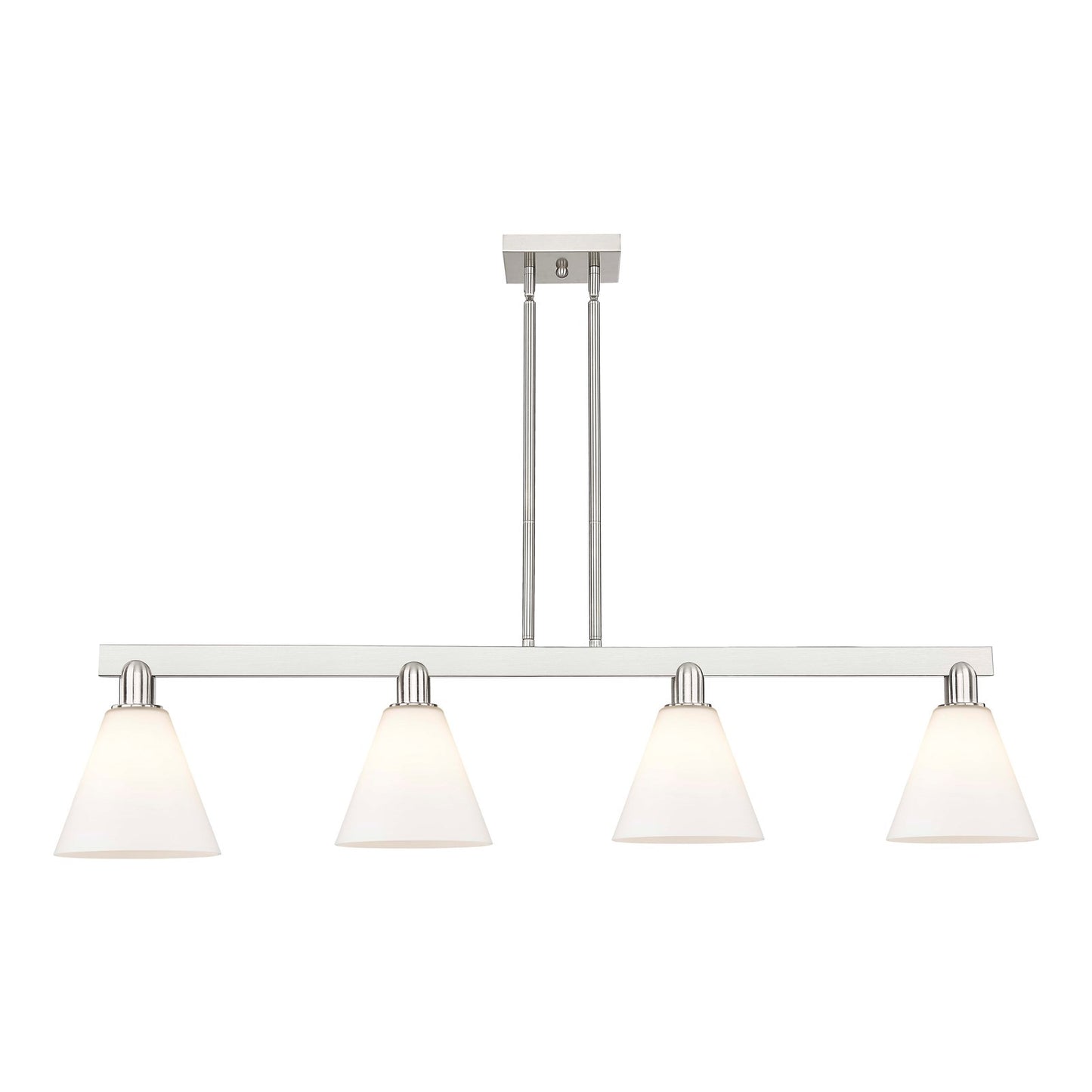 Innovations Berkshire Glass 51in 4-Light Island Light | Industrial Brushed Satin Nickel and Matte White Glass | Kitchen Island & | Model 716-4I-SN-GBC-81