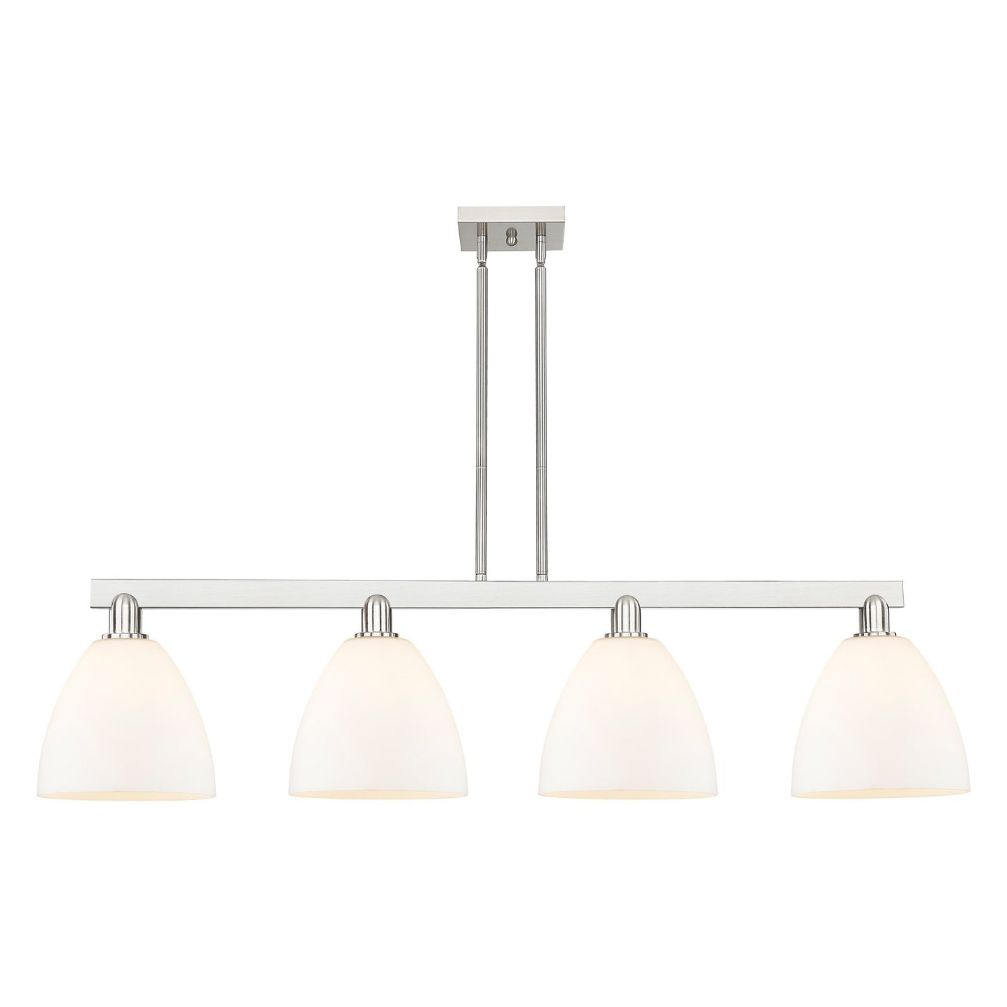 Innovations Bristol 52in 4-Light Island Light | Industrial Brushed Satin Nickel and Matte White Glass | Kitchen Island & Dining | Model 716-4I-SN-GBD-91