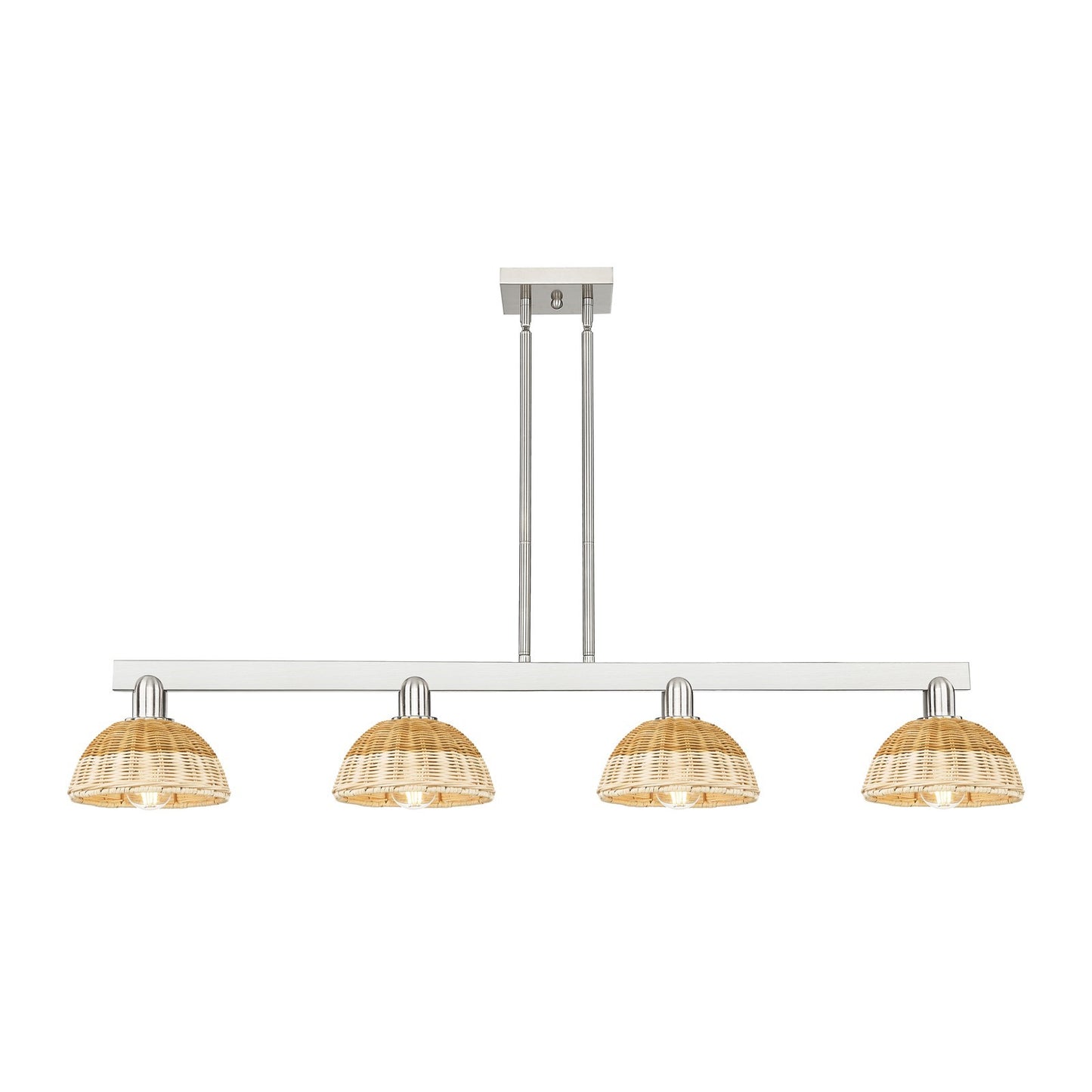 Innovations Natural Ballston Dome 48in 4-Light Island Light | Farmhouse Brushed Satin Nickel and Natural Fiber Dome Shade | Model 716-4I-SN-NBD2-75-NAT