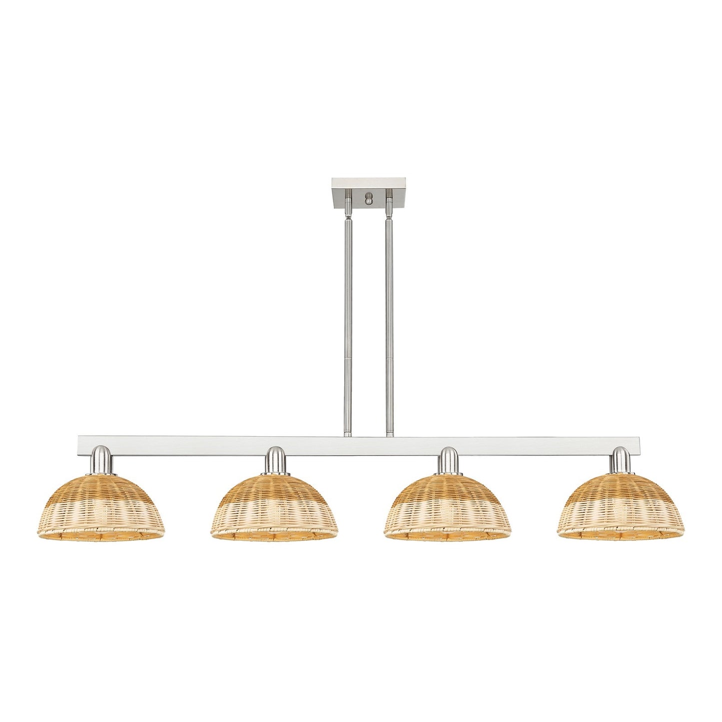Innovations Bristol Natural II 52in 4-Light Island Light | Industrial Brushed Satin Nickel and Natural Fiber Shade | Kitchen | Model 716-4I-SN-NBD2-9-NAT
