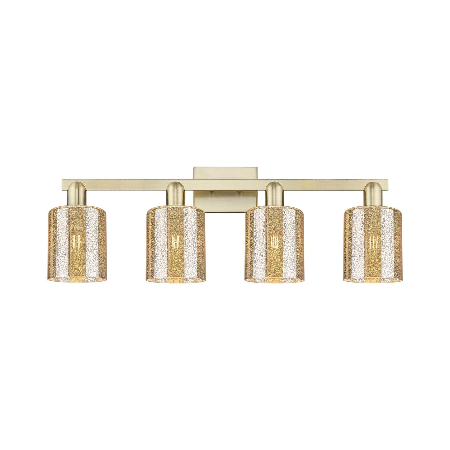 Innovations Cobbleskill 32in 4-Light Bath Vanity Light | Industrial Antique Brass Steel and Mercury Glass | Bathroom Vanity | Model 716-4W-AB-G116