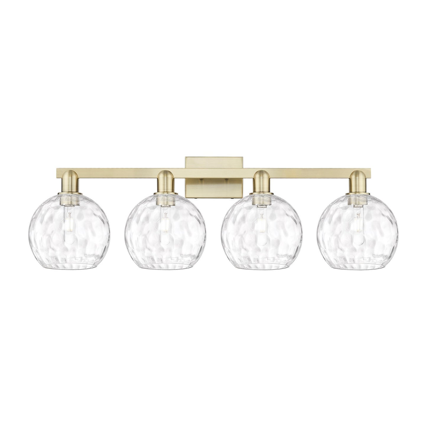 Innovations Athens Water Glass 35in 4-Light Bath Vanity | Industrial Antique Brass and Clear Water Glass | Bathroom Vanity Light | Model 716-4W-AB-G1215-8