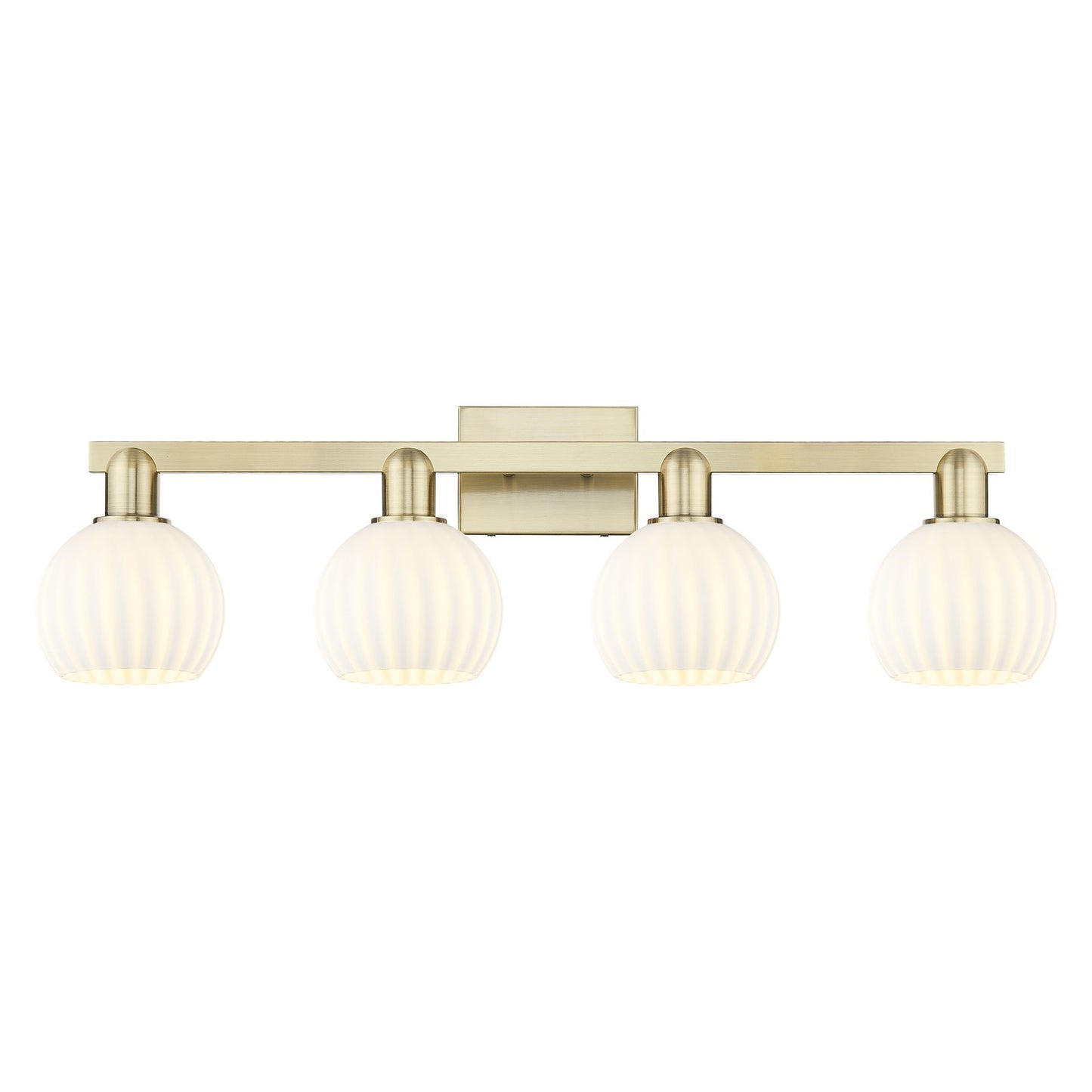 Innovations Lighting White Venetian 33in 4-Light Bath Vanity Light | Industrial Antique Brass and White Venetian Glass | Model 716-4W-AB-G1217-6WV