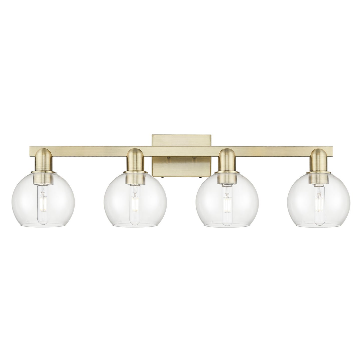 Innovations Athens 33in 4-Light Bath Vanity Light | Industrial Antique Brass Steel and Clear Glass | Bathroom Vanity | Model 716-4W-AB-G122-6